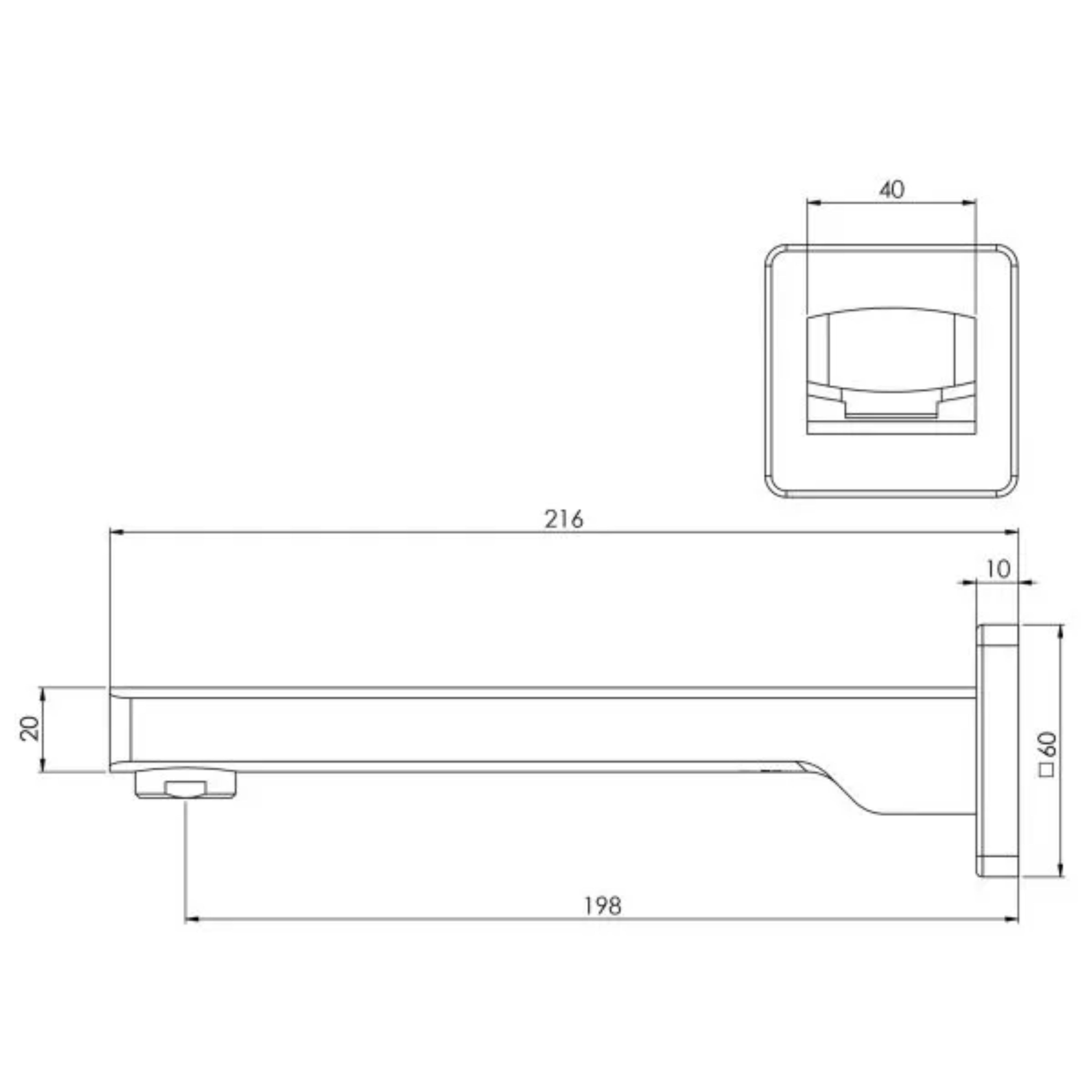 PHOENIX TEVA WALL BATH OUTLET 200MM BRUSHED NICKEL