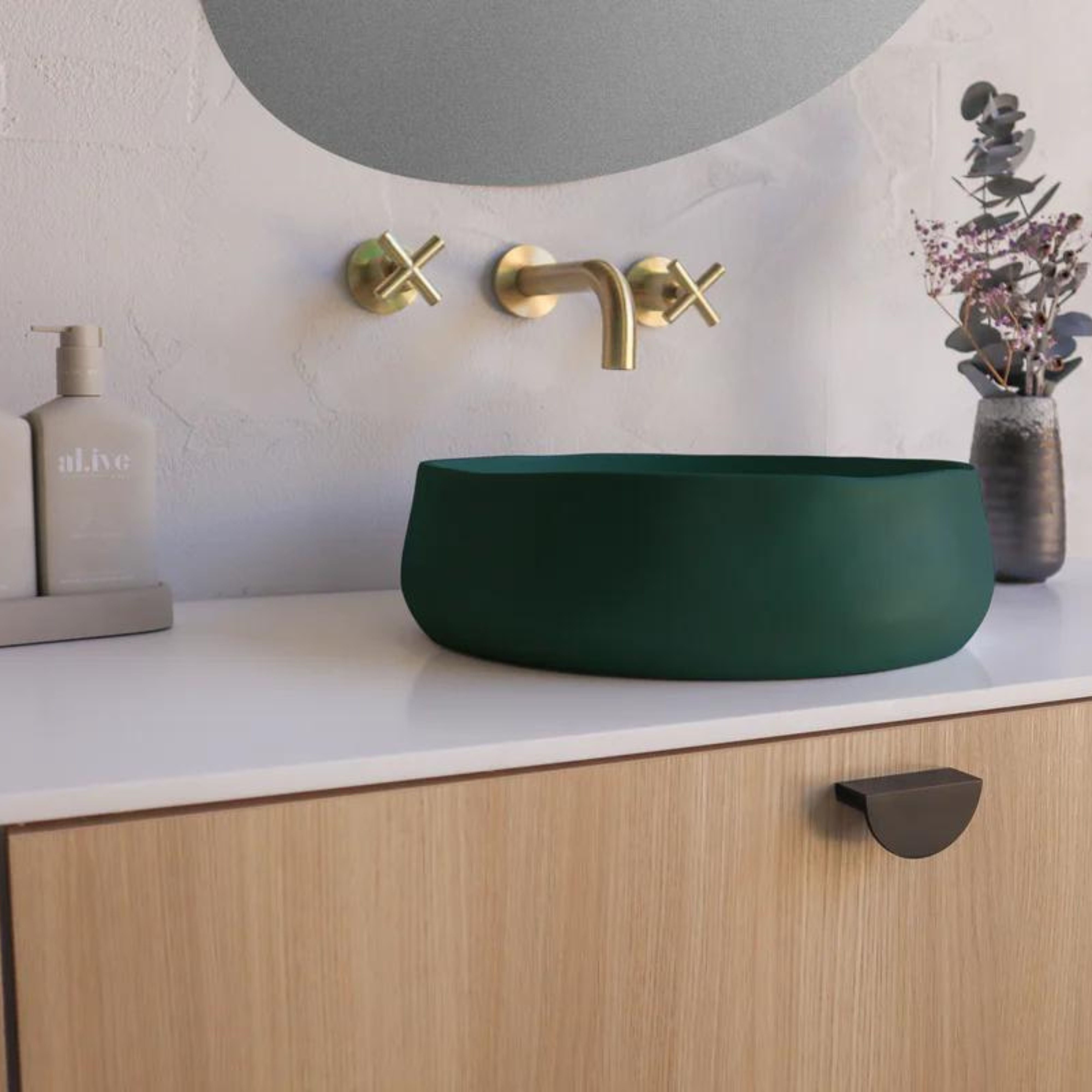 NOOD CO CONSCIOUS RANGE MILL ABOVE COUNTER / WALL HUNG BASIN TEAL 380MM