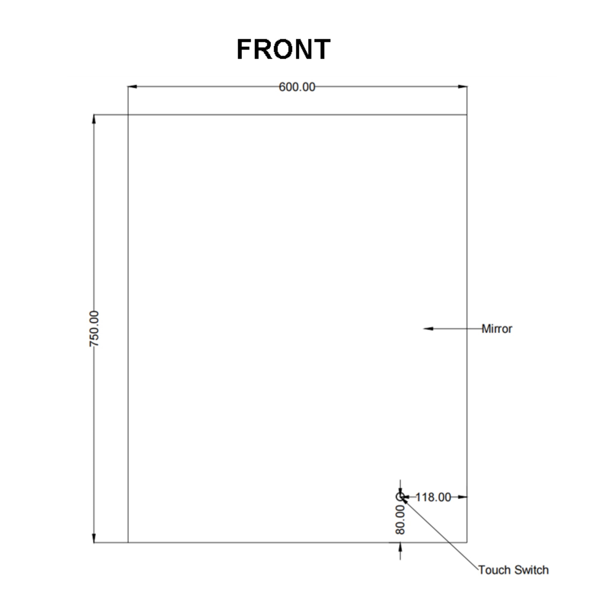 AQUAPERLA RECTANGULAR FRAMELESS 3 COLOUR  BACK-LIT LED MIRROR SILVER 600X750MM