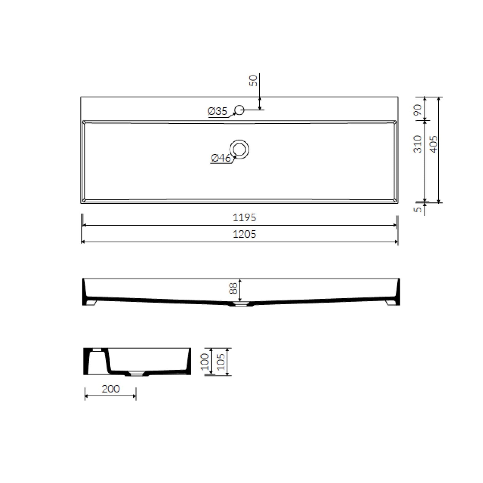 SEIMA TAVI 1205 ABOVE COUNTER STONE BASIN MATTE WHITE 1205MM