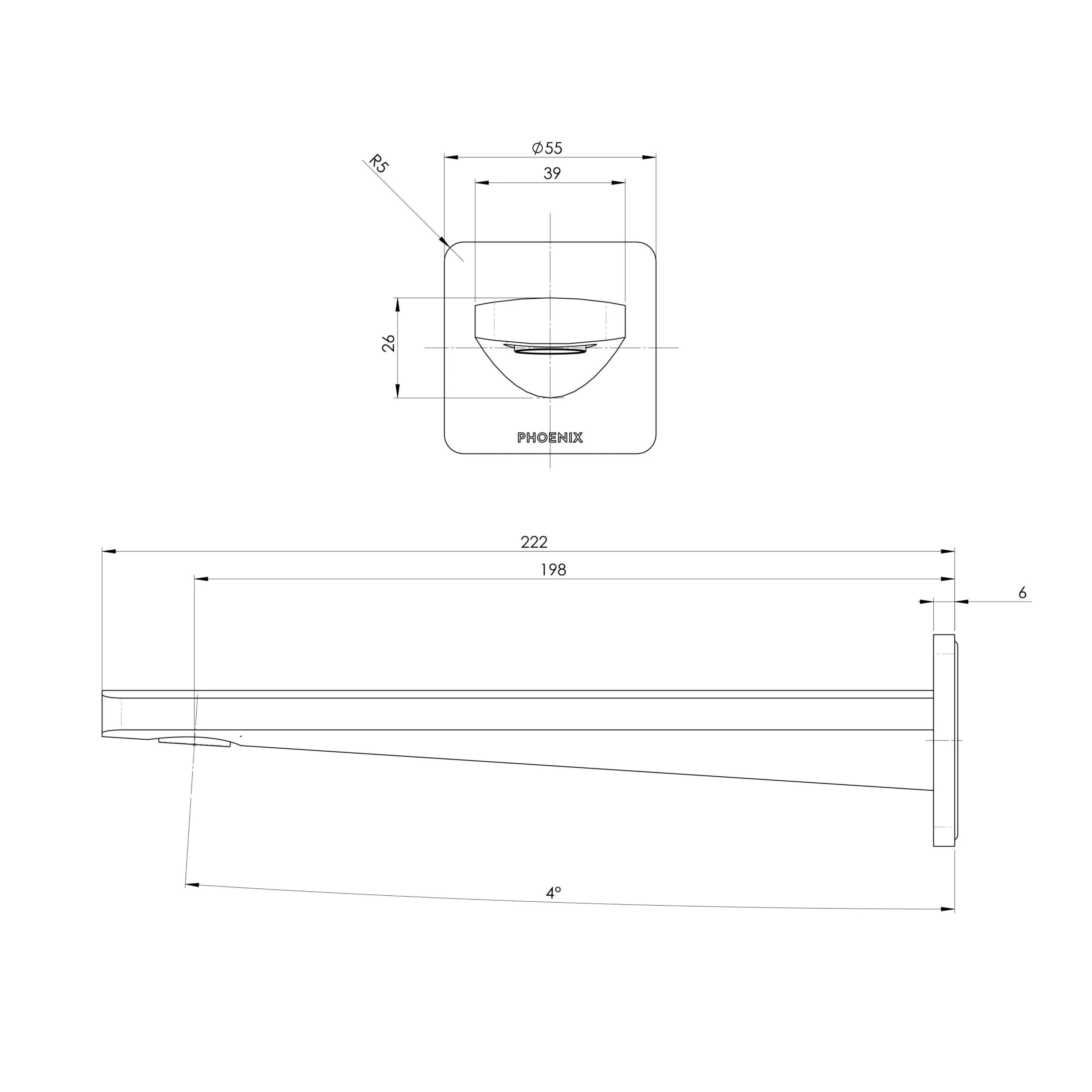 PHOENIX ENVIRO316 WALL BASIN / BATH OUTLET 200MM STAINLESS STEEL