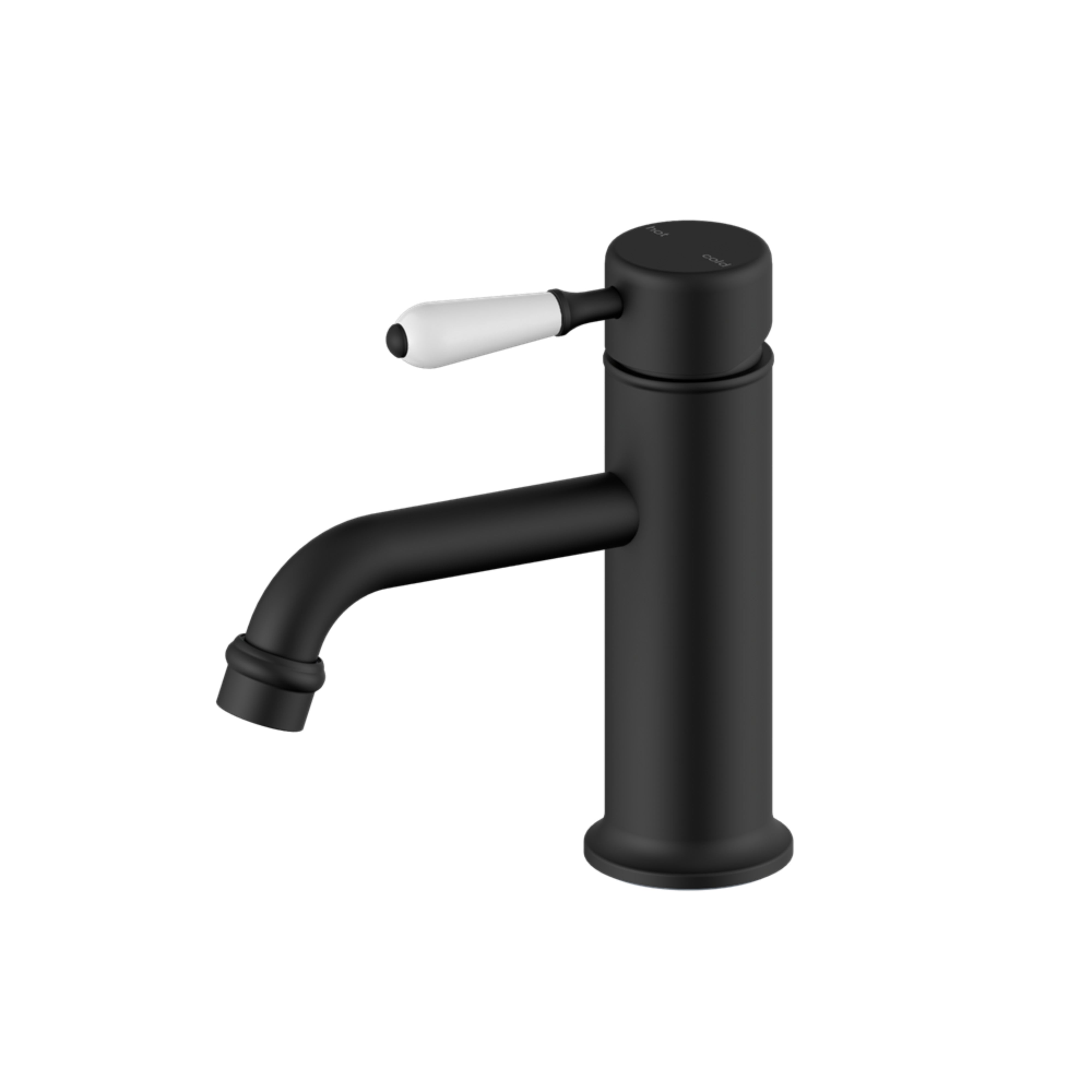 NERO YORK BASIN MIXER WITH WHITE PORCELAIN LEVER 170MM MATTE BLACK