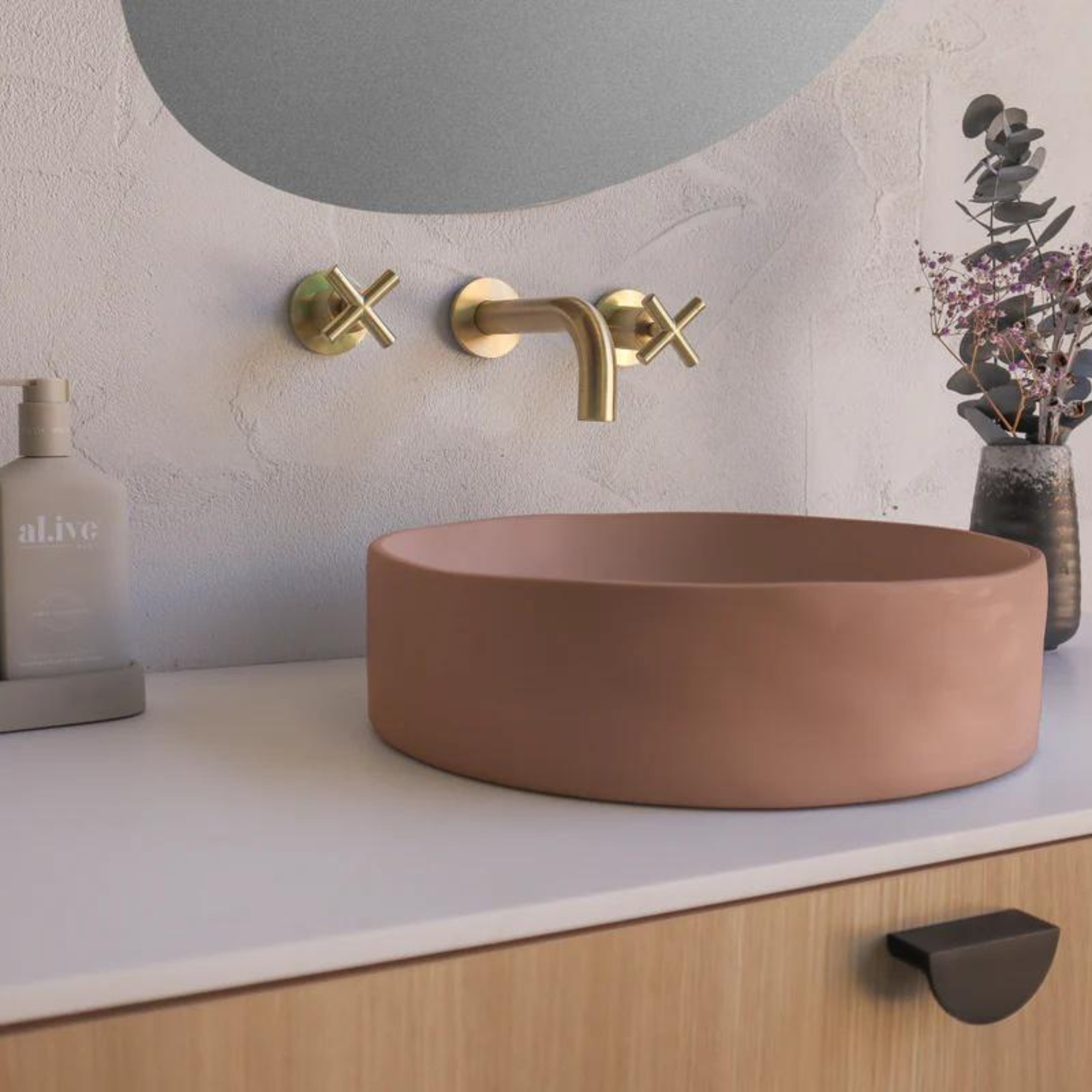 NOOD CO CONSCIOUS RANGE SLIP ABOVE COUNTER / WALL HUNG BASIN BLUSH PINK 380MM