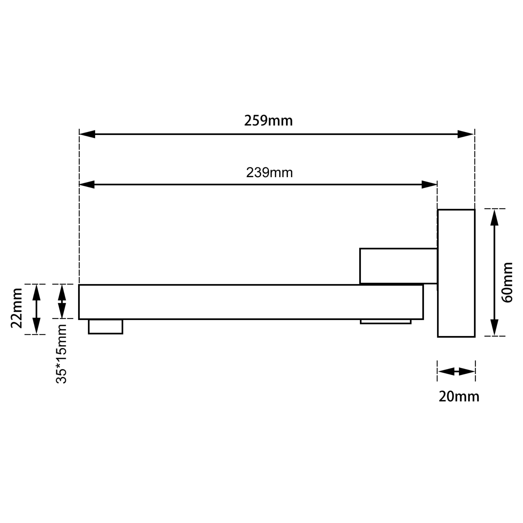 AQUAPERLA WALL BATH SPOUT 259MM GUN METAL