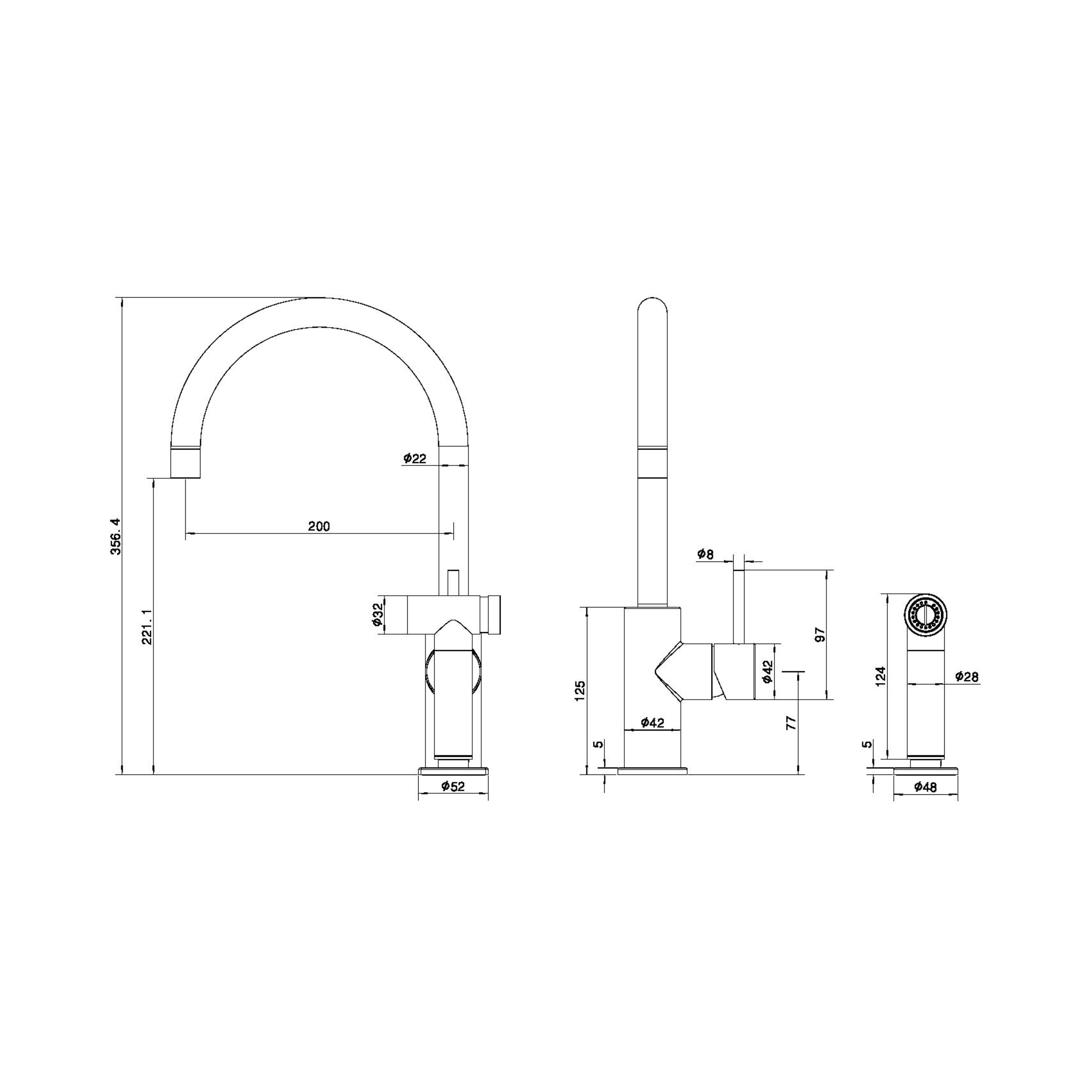 NERO ZEN PULL-OUT SINK MIXER WITH HAND SPRAY 356MM BRUSHED NICKEL