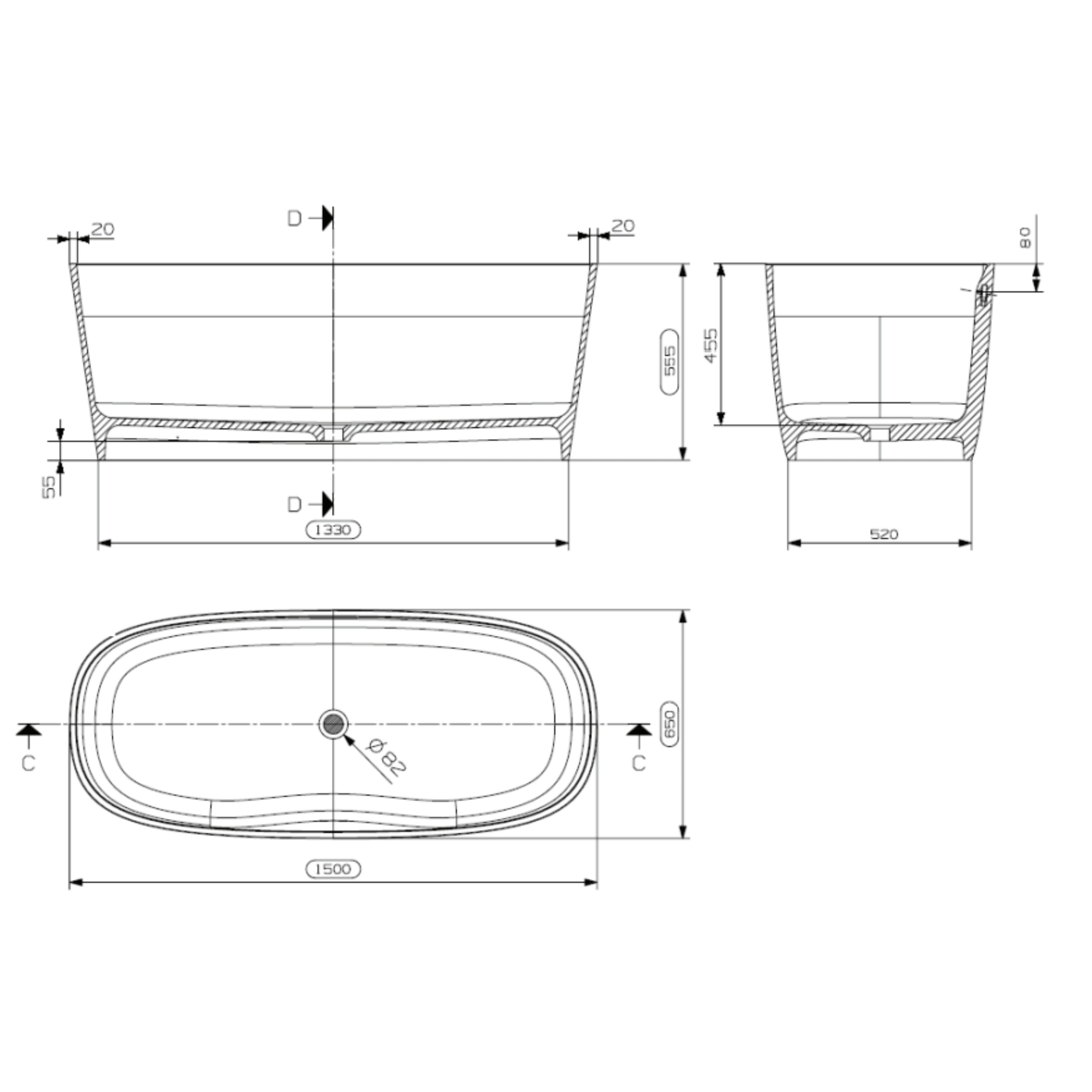 DOMUS LIVING CASSIA FREESTANDING BATHTUB WITH OVERFLOW MATTE WHITE 1500MM