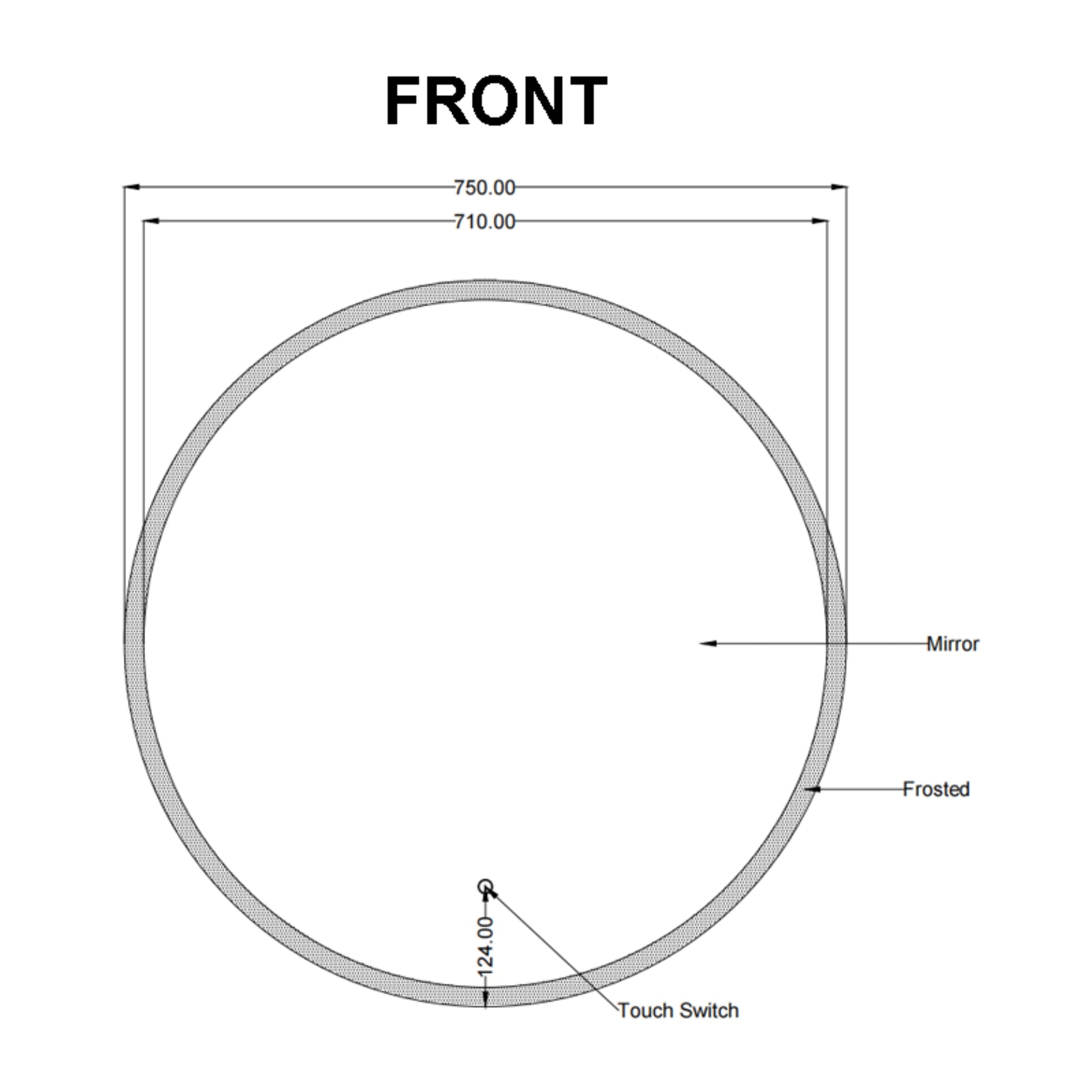 AQUAPERLA ROUND FRAMELESS FRONT-LIT LED MIRROR SILVER 750MM