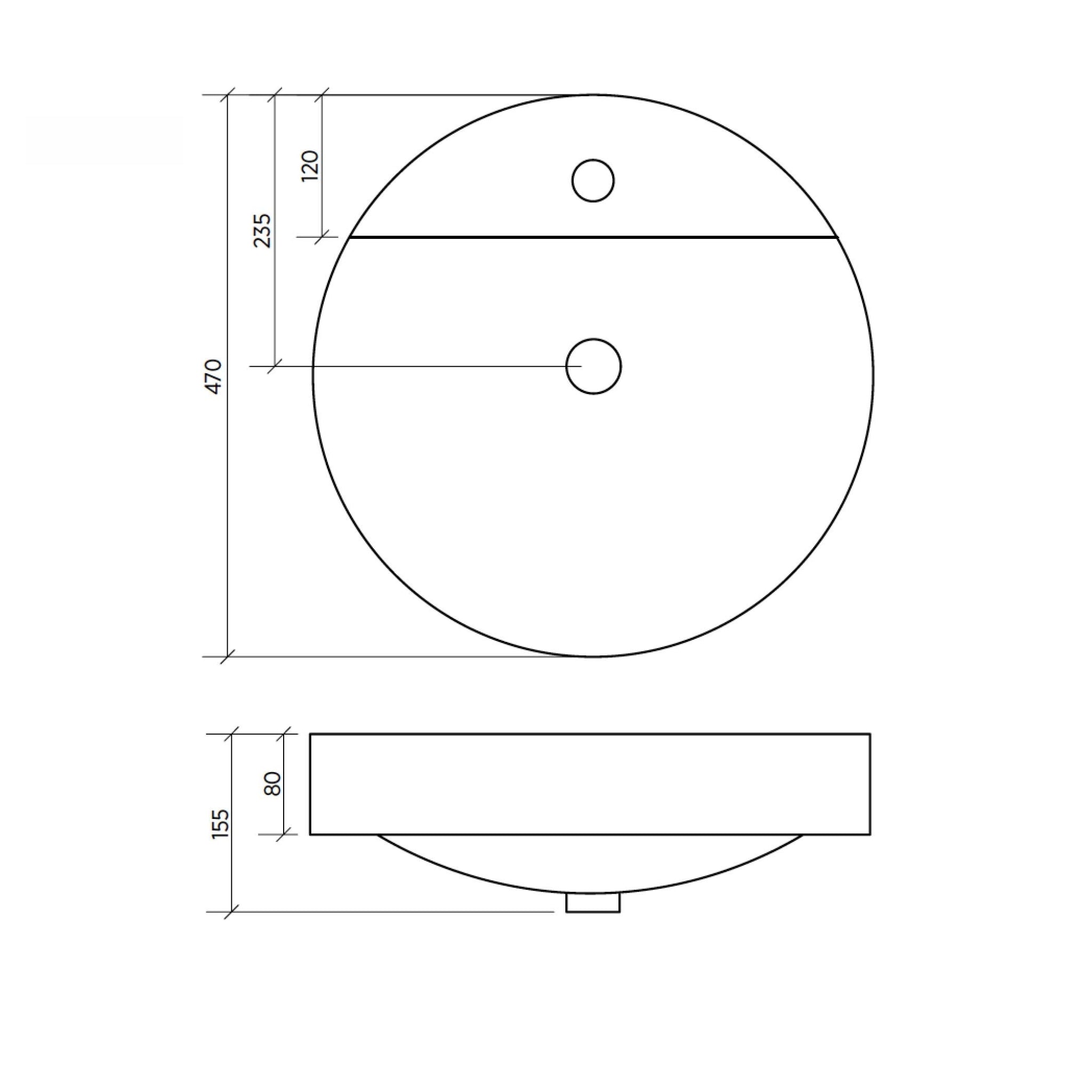 SEIMA SYROS 002 SEMI-INSET BASIN WITH TAPHOLE & OVERFLOW GLOSS WHITE 470MM