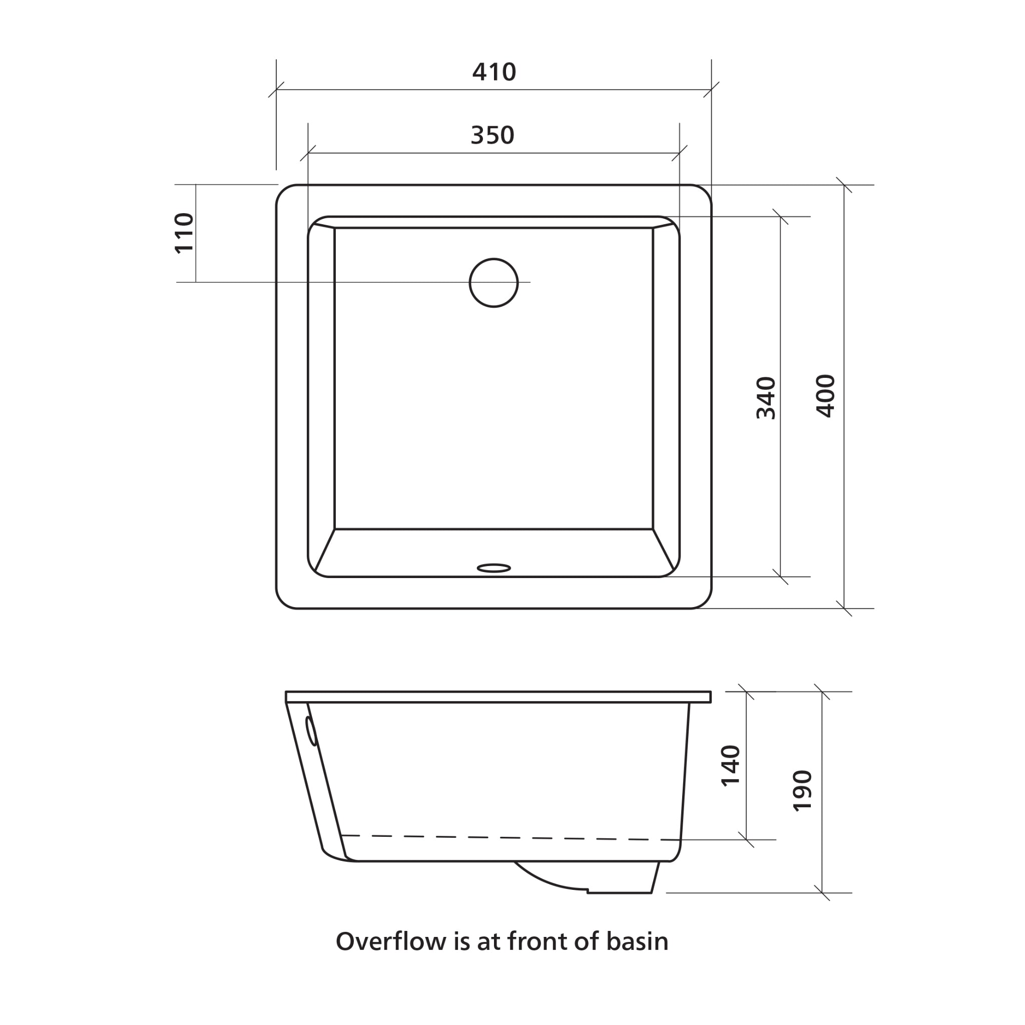 SEIMA PLATI 209 UNDER COUNTER BASIN WITH OVERFLOW GLOSS WHITE 350MM