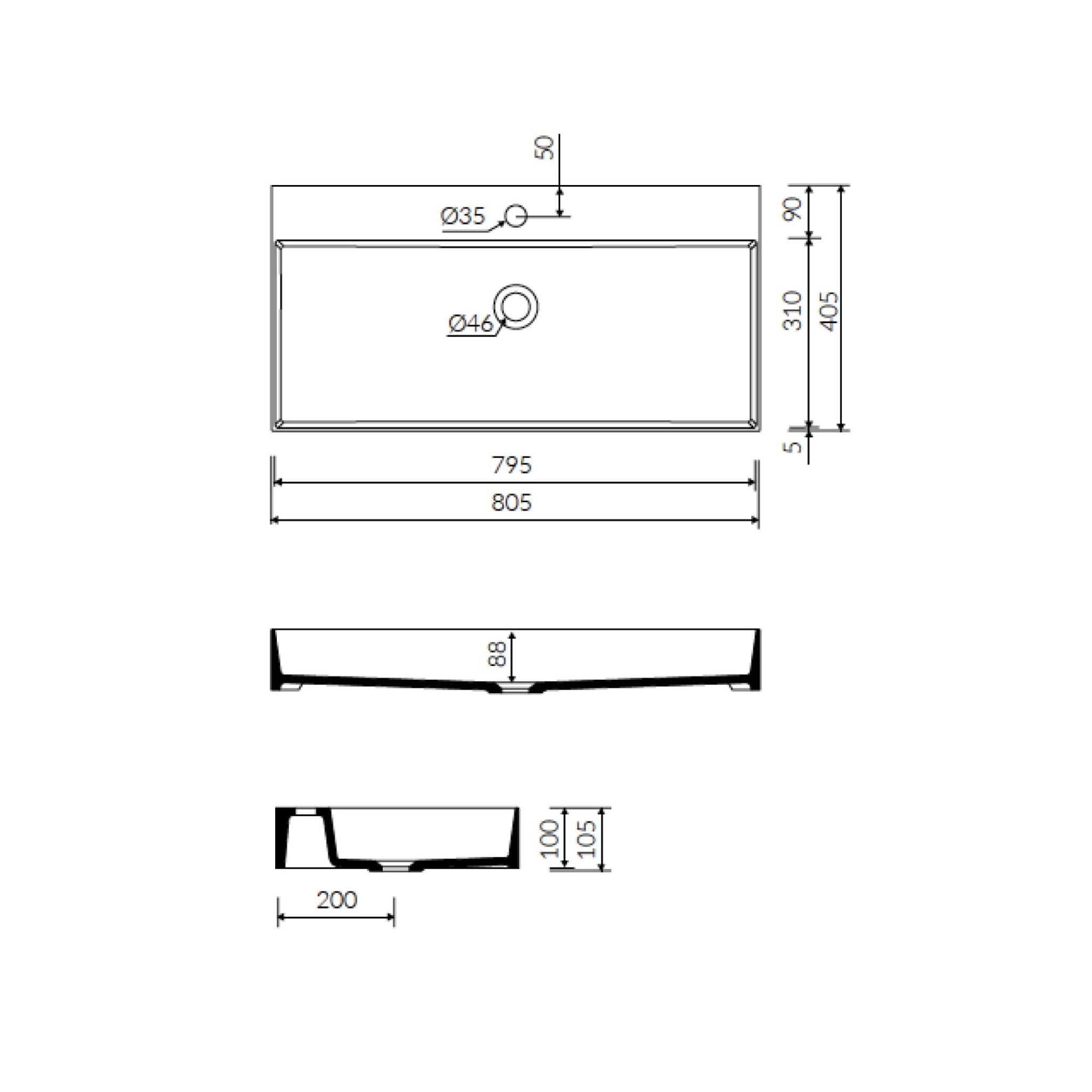 SEIMA TAVI 805 ABOVE COUNTER STONE BASIN MATTE WHITE 805MM