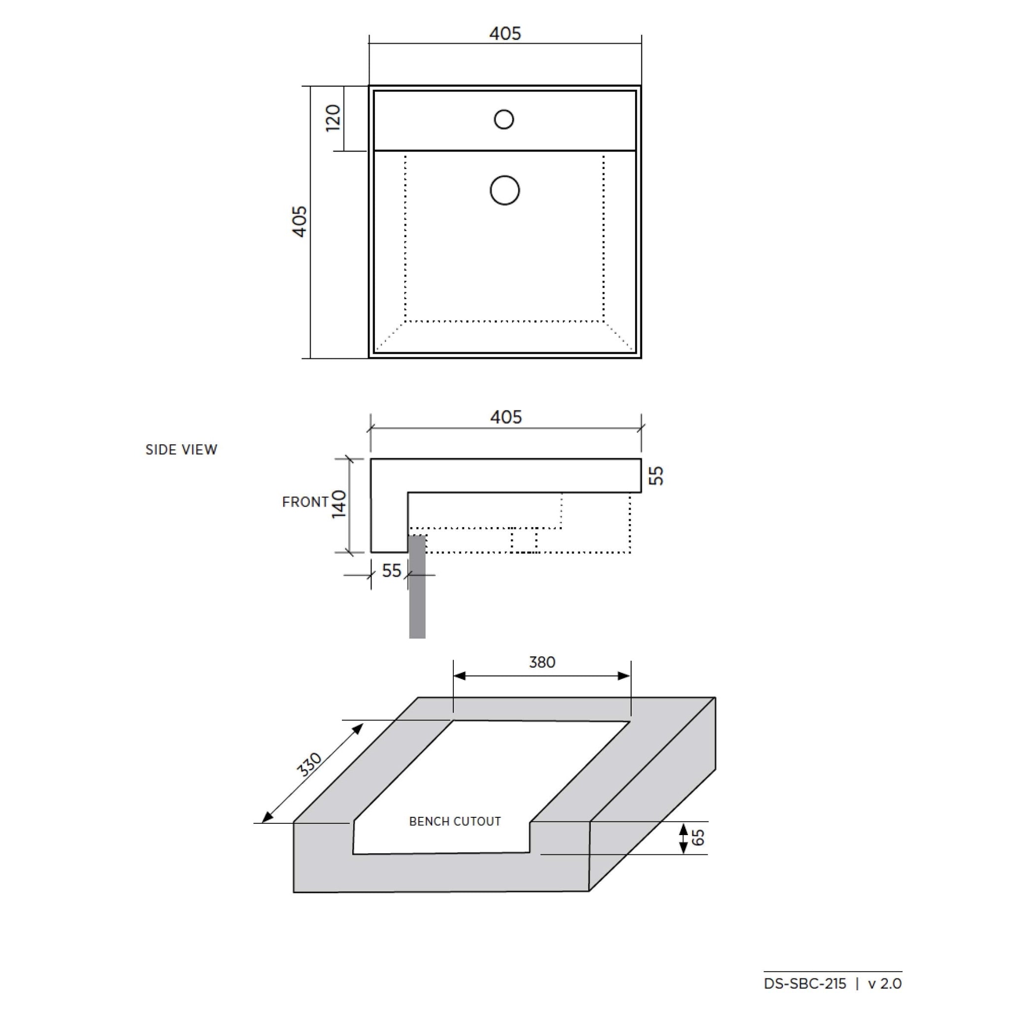 SEIMA KYRA 215 SEMI-RECESSED BASIN WITH TAPHOLE & OVERFLOW GLOSS WHITE 405MM