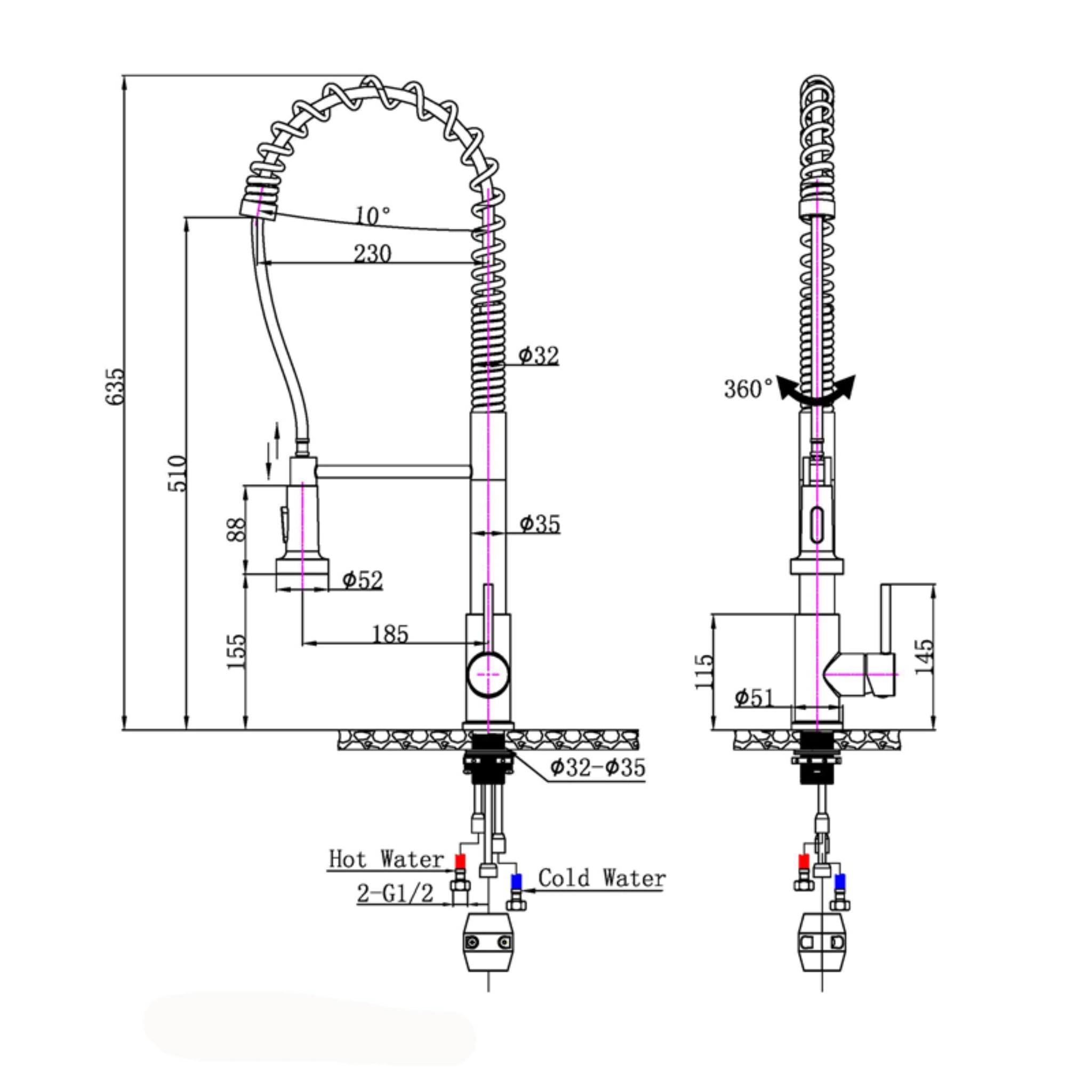 AQUAPERLA PULL OUT KITCHEN MIXER 635MM CHROME