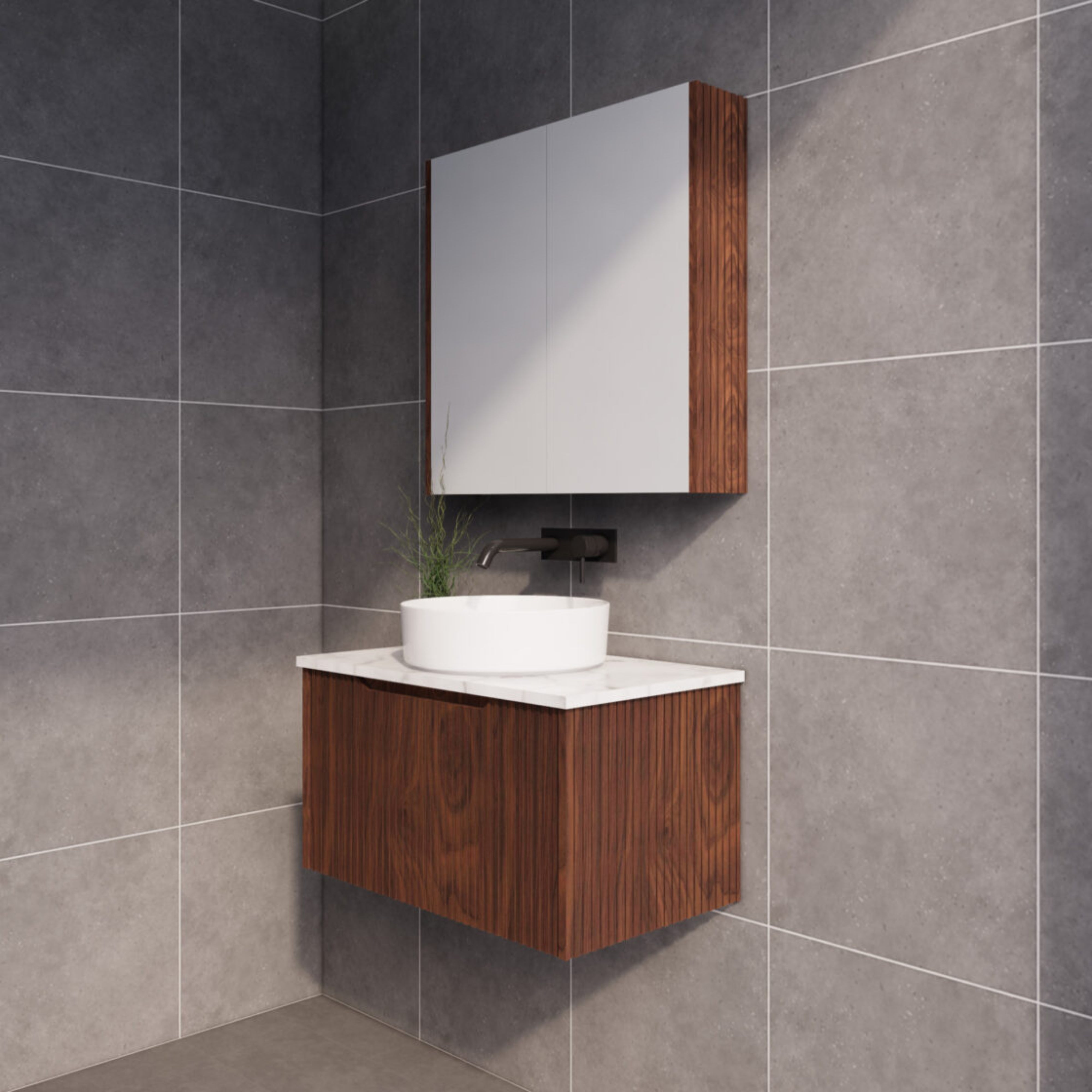 RIVA VIENNA BROWN OAK 750MM SINGLE BOWL WALL HUNG VANITY