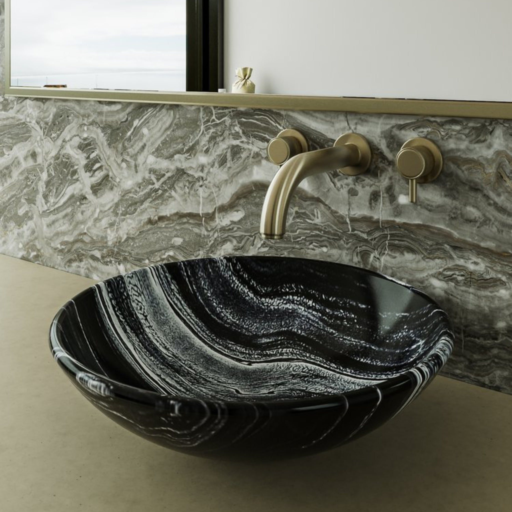 CARVUS NEER ROUND ABOVE COUNTER MARBLE BASIN BHAINSLANA BLACK 430MM