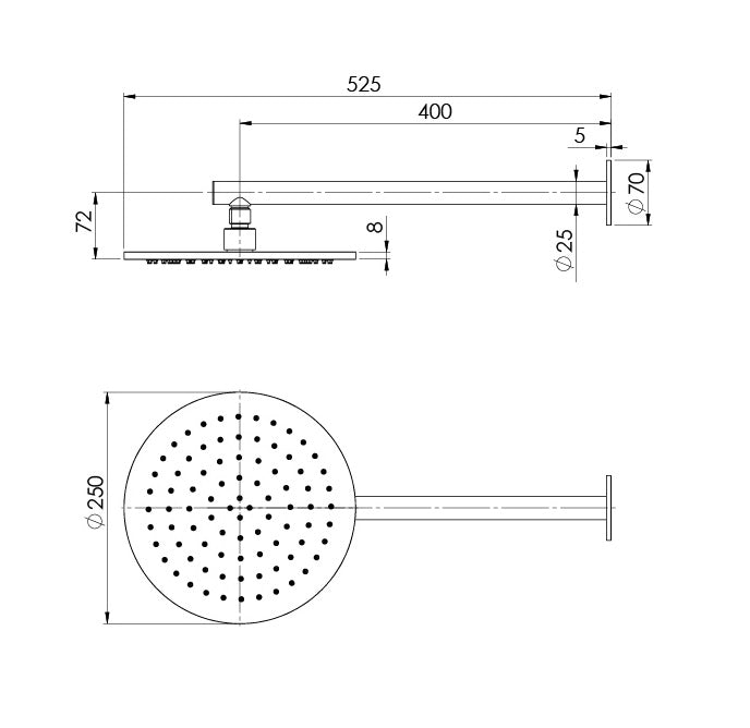 PHOENIX VIVID SLIMLINE SHOWER ARM AND ROSE 250MM STAINLESS STEEL