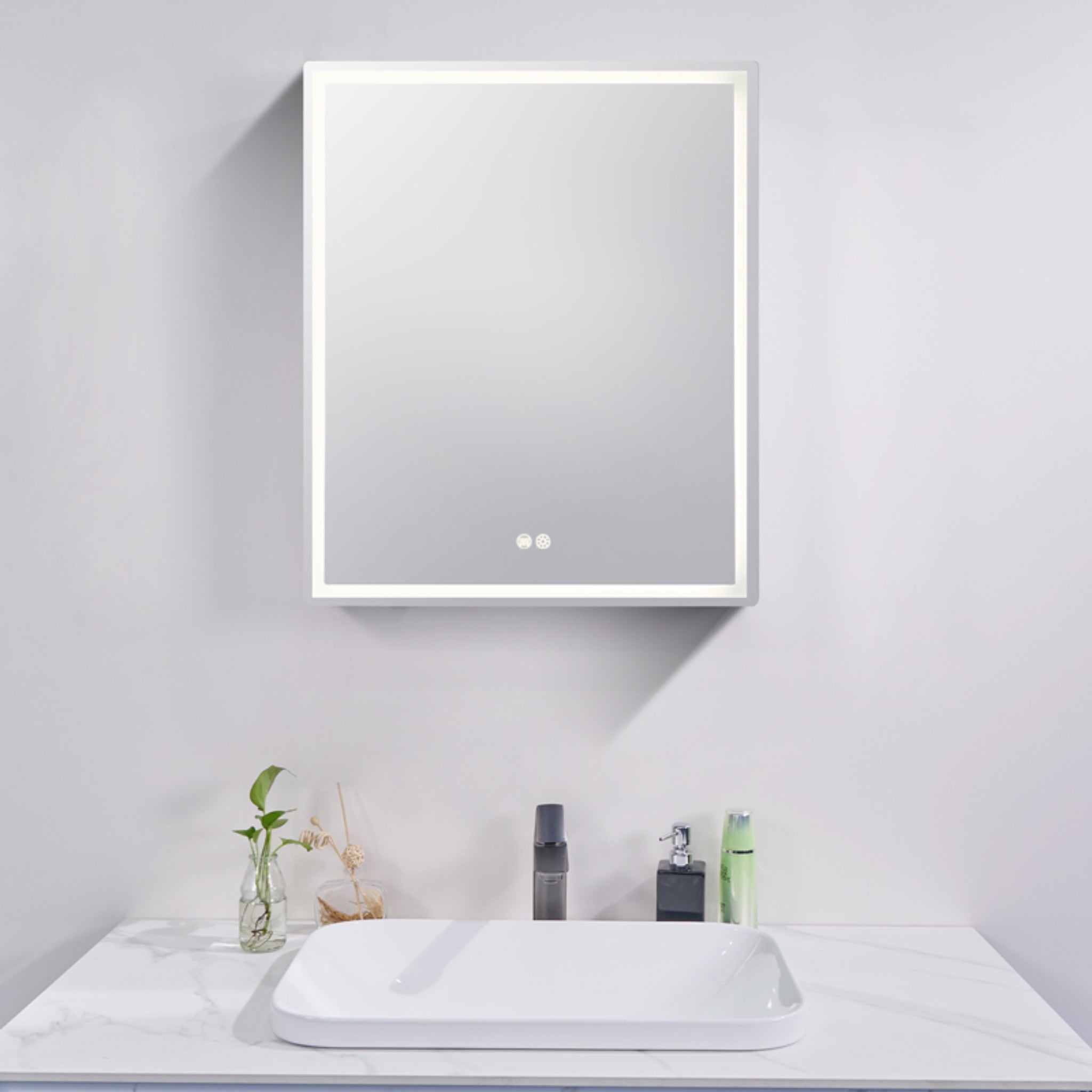 AQUAPERLA SILVER LED SHAVING CABINET DOUBLE-SIDED MIRROR 600MM