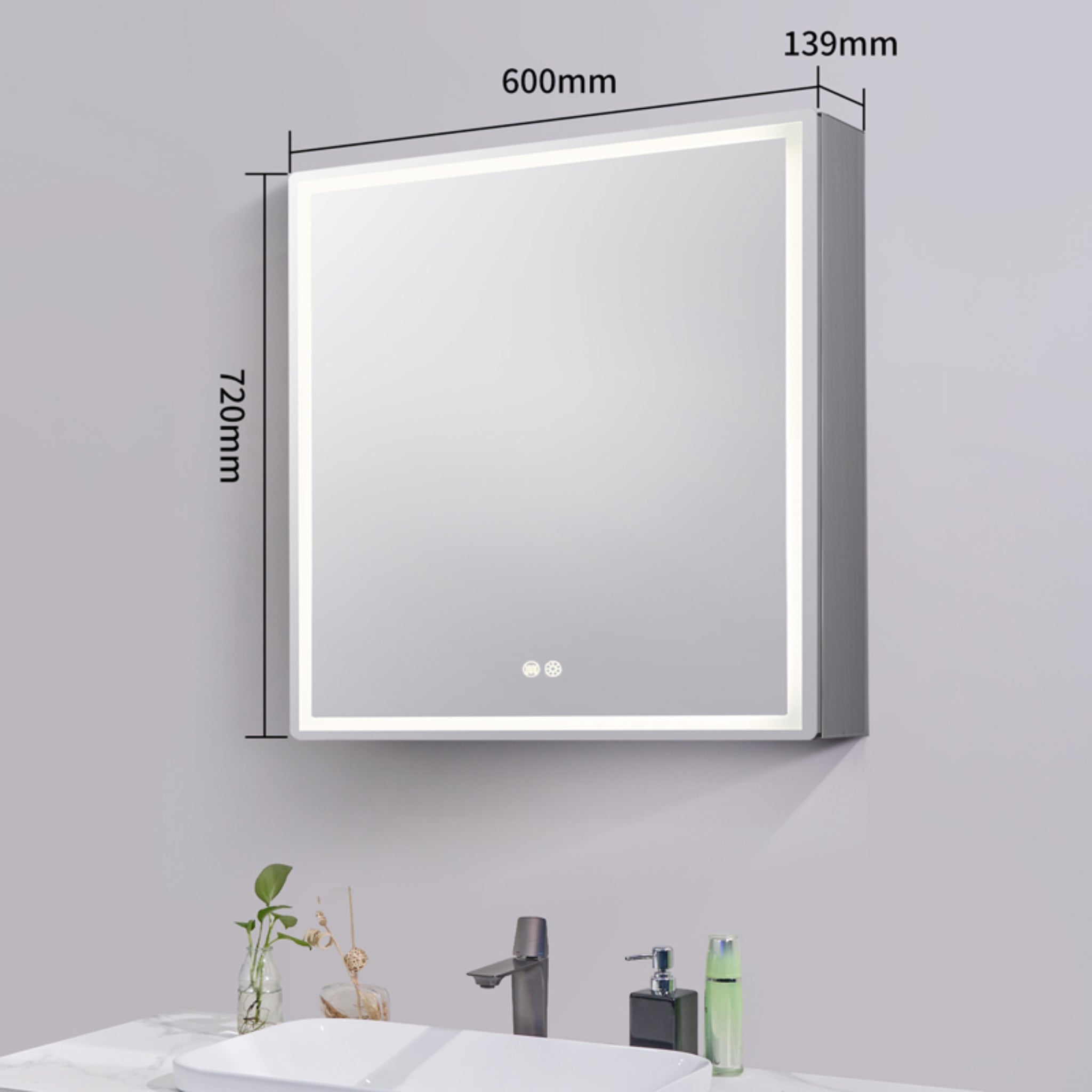 AQUAPERLA SILVER LED SHAVING CABINET DOUBLE-SIDED MIRROR 600MM