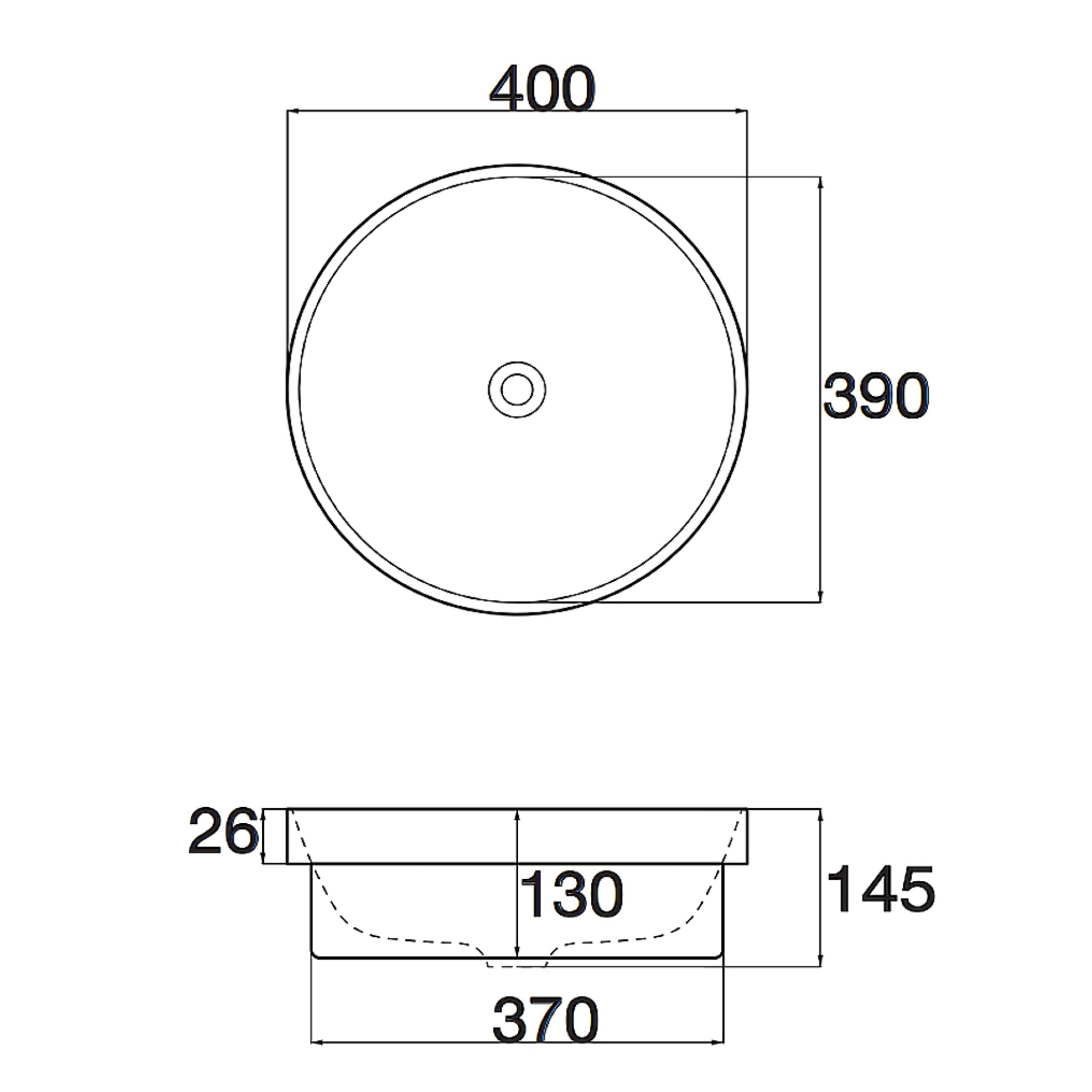 AQUAPERLA CERAMIC ROUND INSERT BASIN GLOSS WHITE 400MM