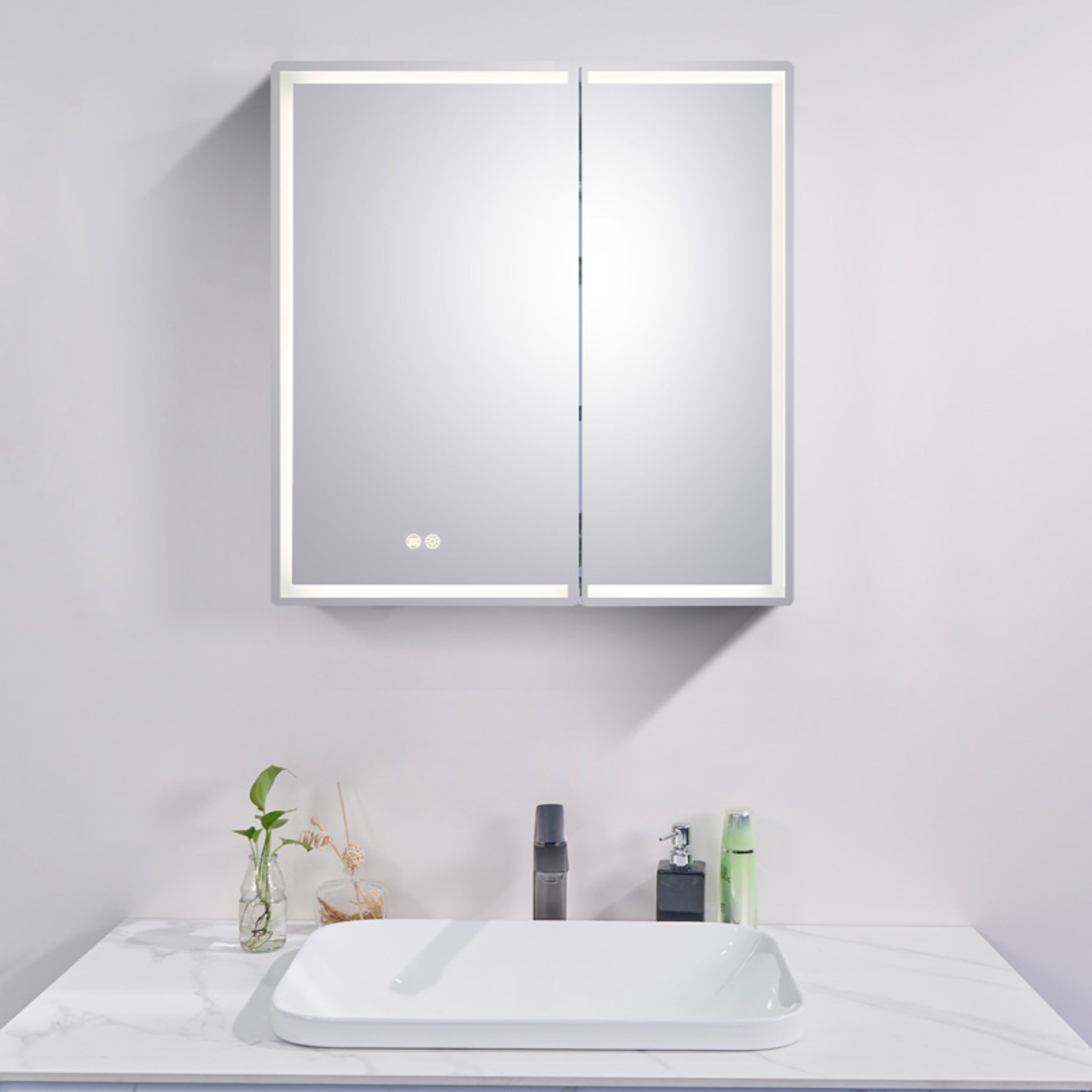 AQUAPERLA SILVER LED SHAVING CABINET DOUBLE-SIDED MIRROR 750MM