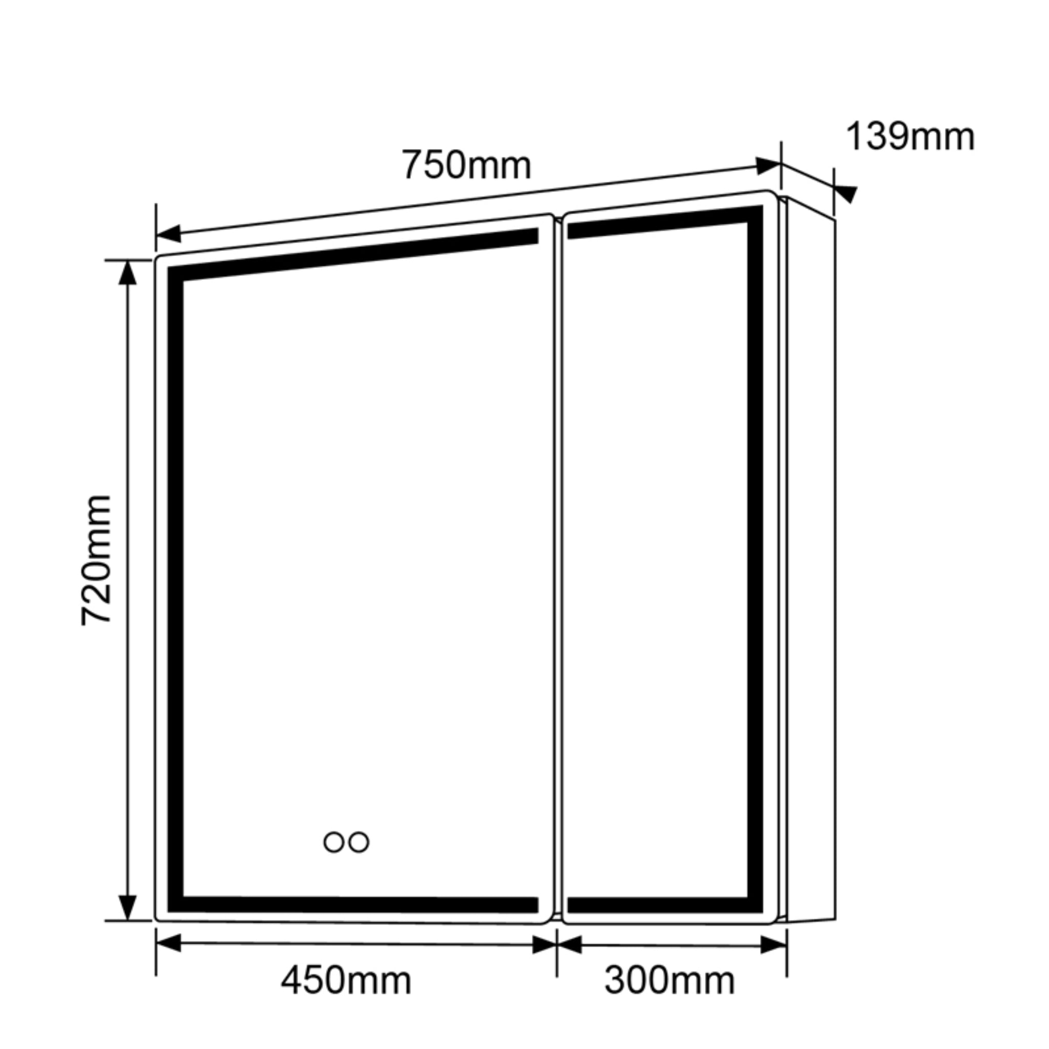 AQUAPERLA SILVER LED SHAVING CABINET DOUBLE-SIDED MIRROR 750MM