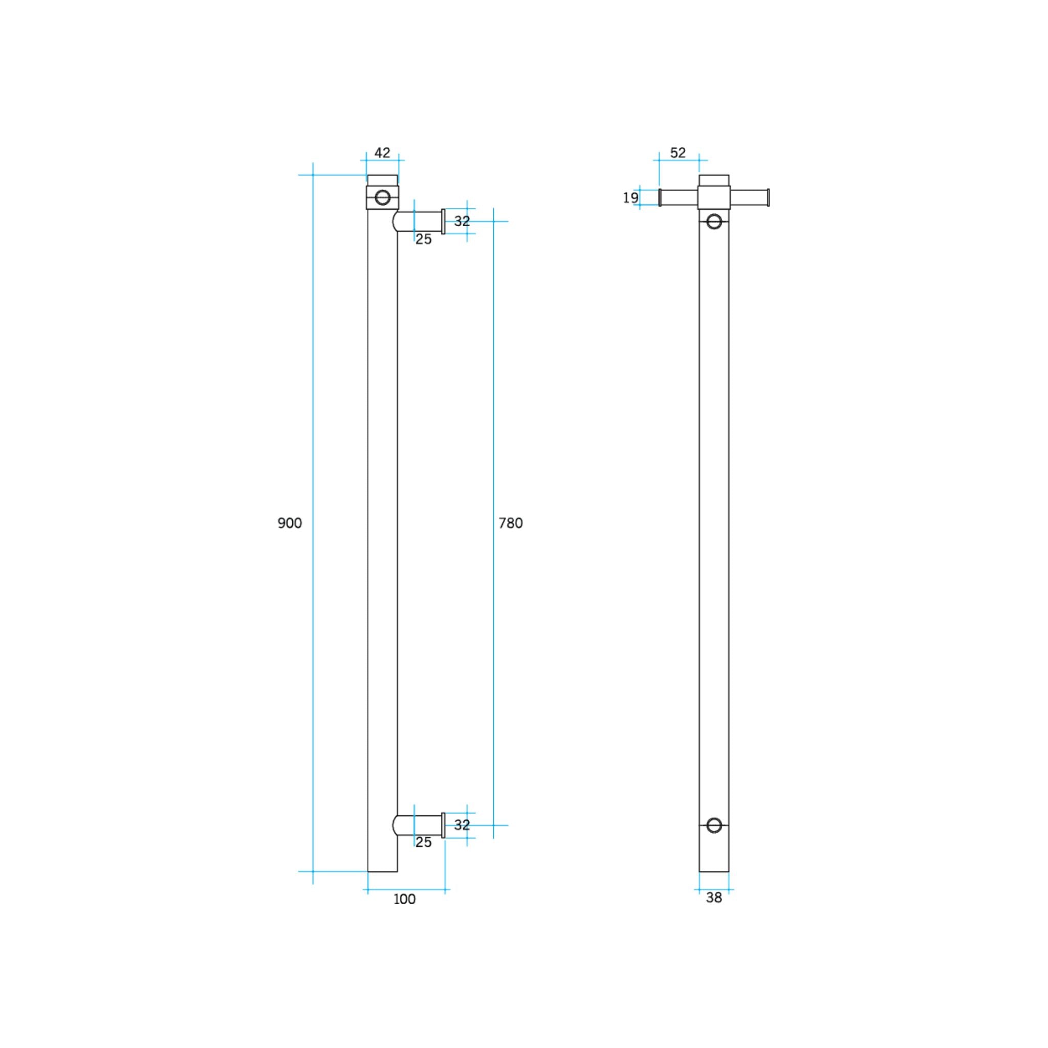 THERMOGROUP ROUND VERTICAL HEATED SINGLE TOWEL RAIL MATTE BLACK 900MM