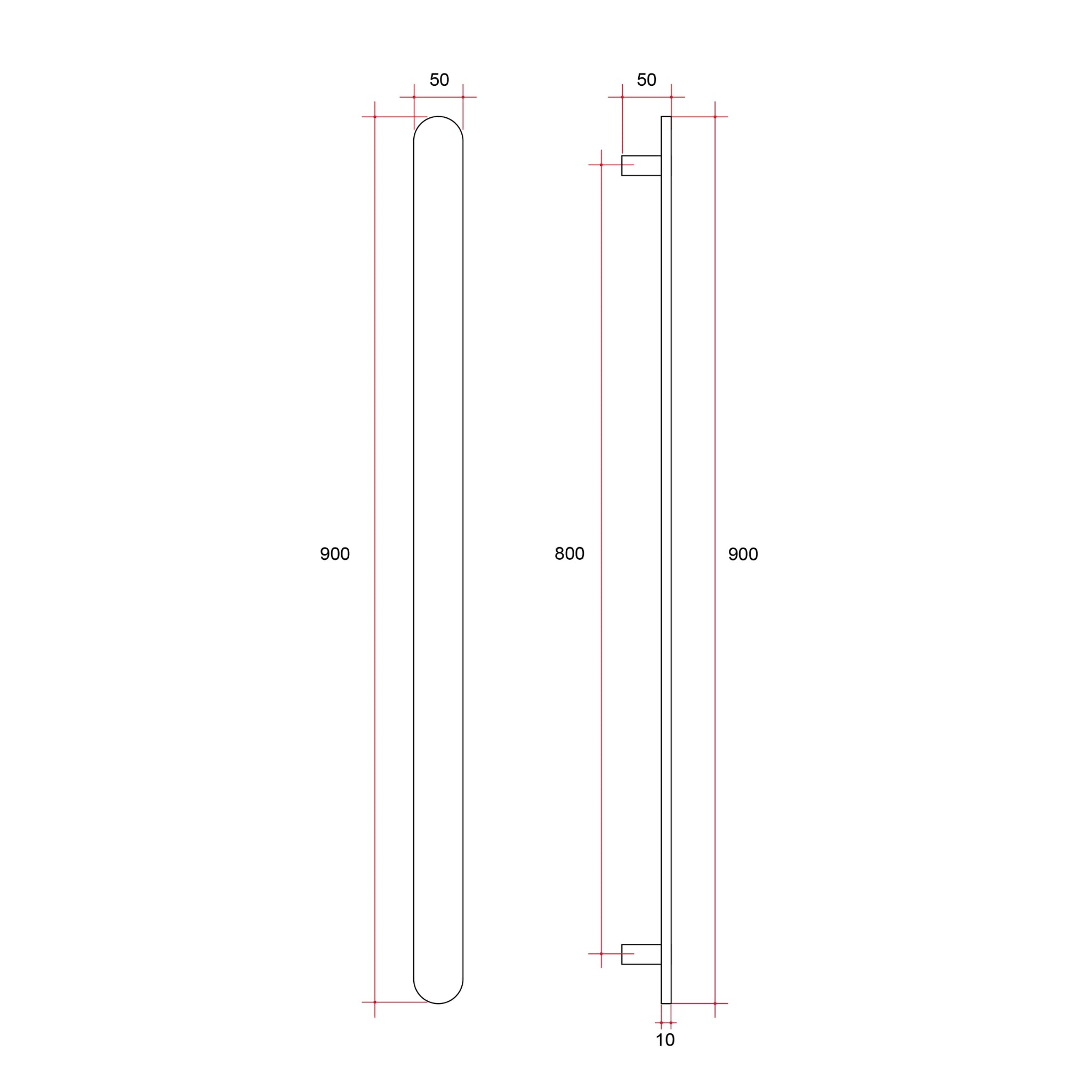 THERMOGROUP FLAT PILL VERTICAL HEATED SINGLE TOWEL RAIL BRUSHED BRASS 900MM