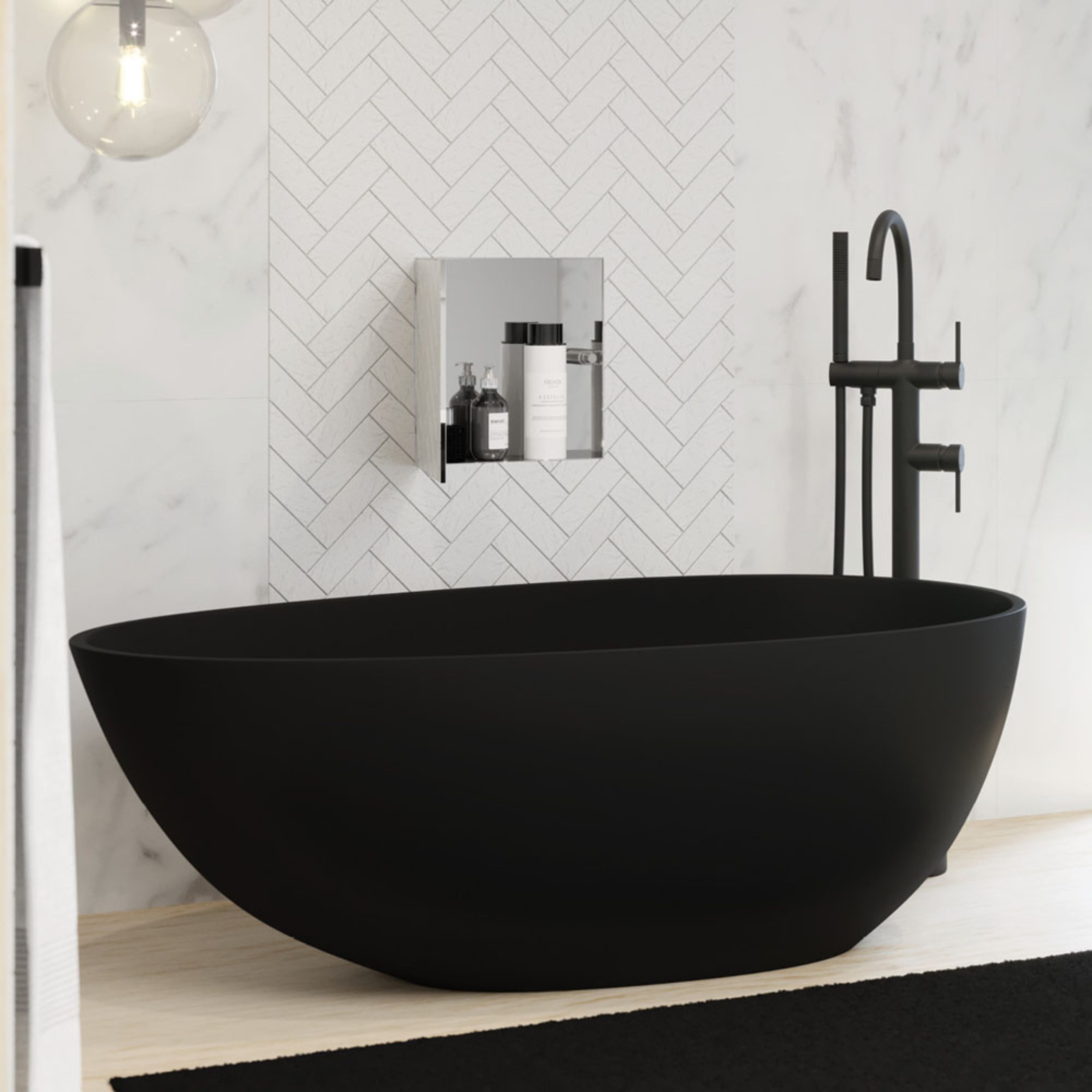 FIENZA BAHAMA SOLID SURFACE FREESTANDING BATHTUB MATTE BLACK 1700MM