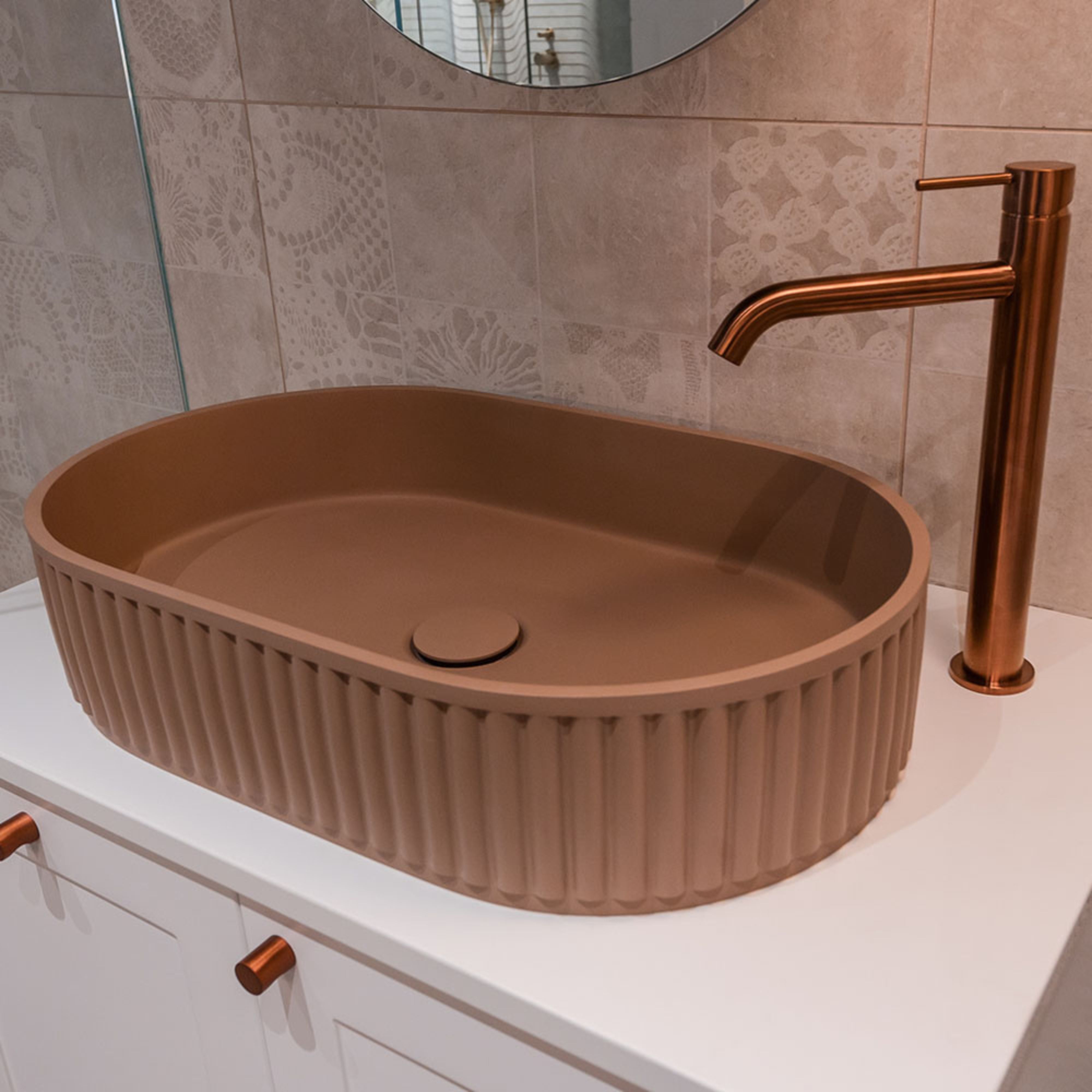 FIENZA MINKA PILL SOLID SURFACE ABOVE COUNTER BASIN DUSK 550MM