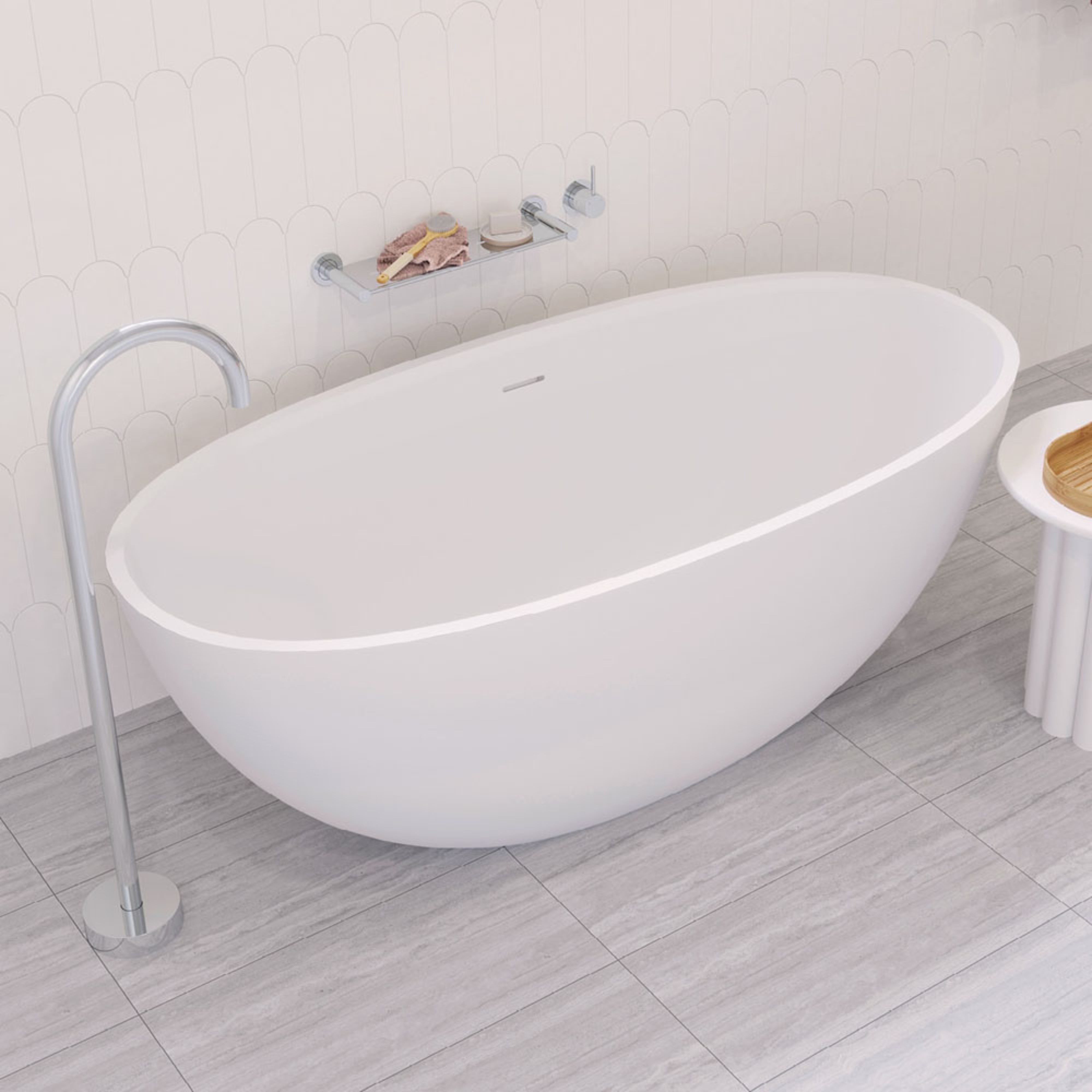 FIENZA SASSO SOLID SURFACE FREESTANDING BATHTUB MATTE WHITE (AVAILABLE IN 1550MM AND 1650MM)