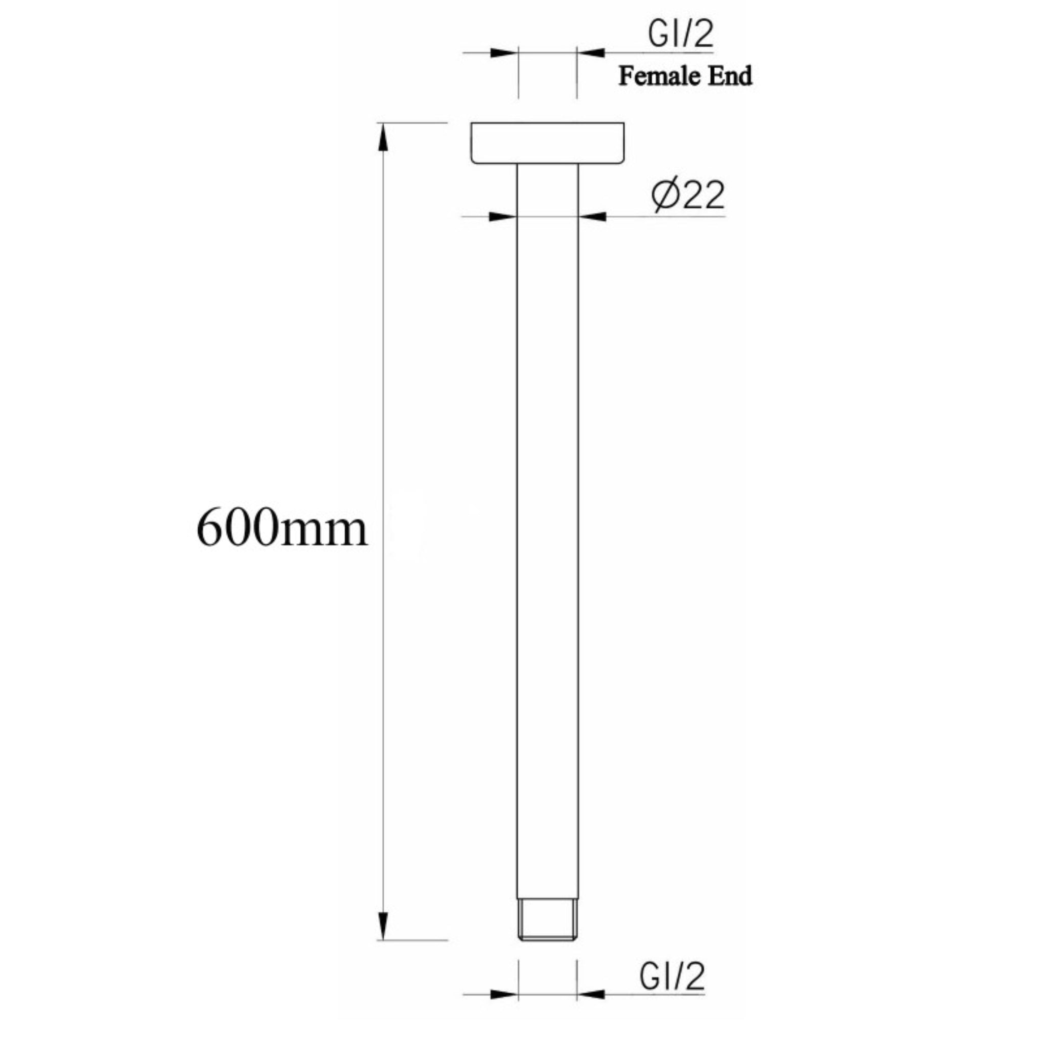 AQUAPERLA ROUND CEILING SHOWER ARM BLACK 600MM