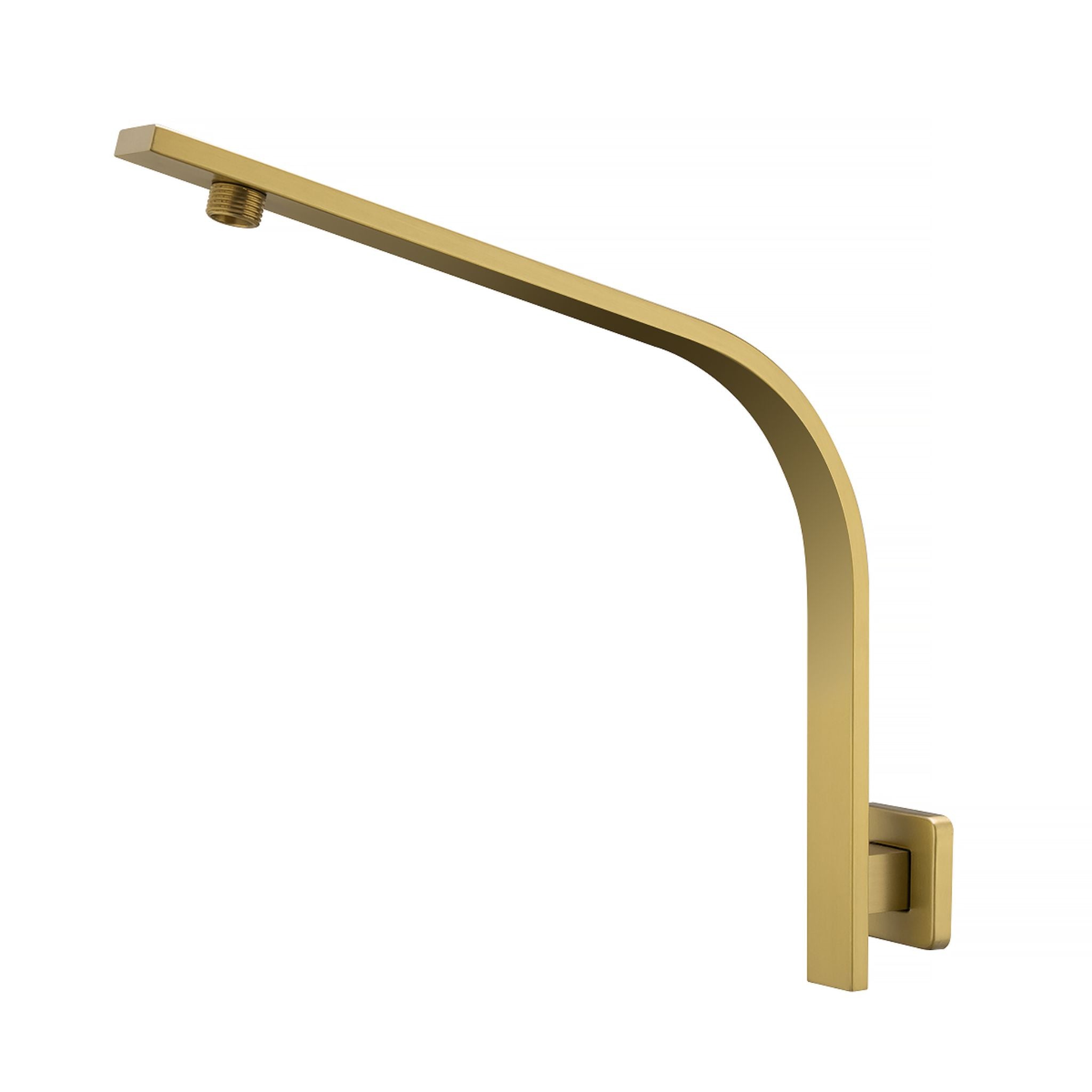 AQUAPERLA SQUARE GOOSENECK WALL SHOWER ARM 370MM BRUSHED BRASS