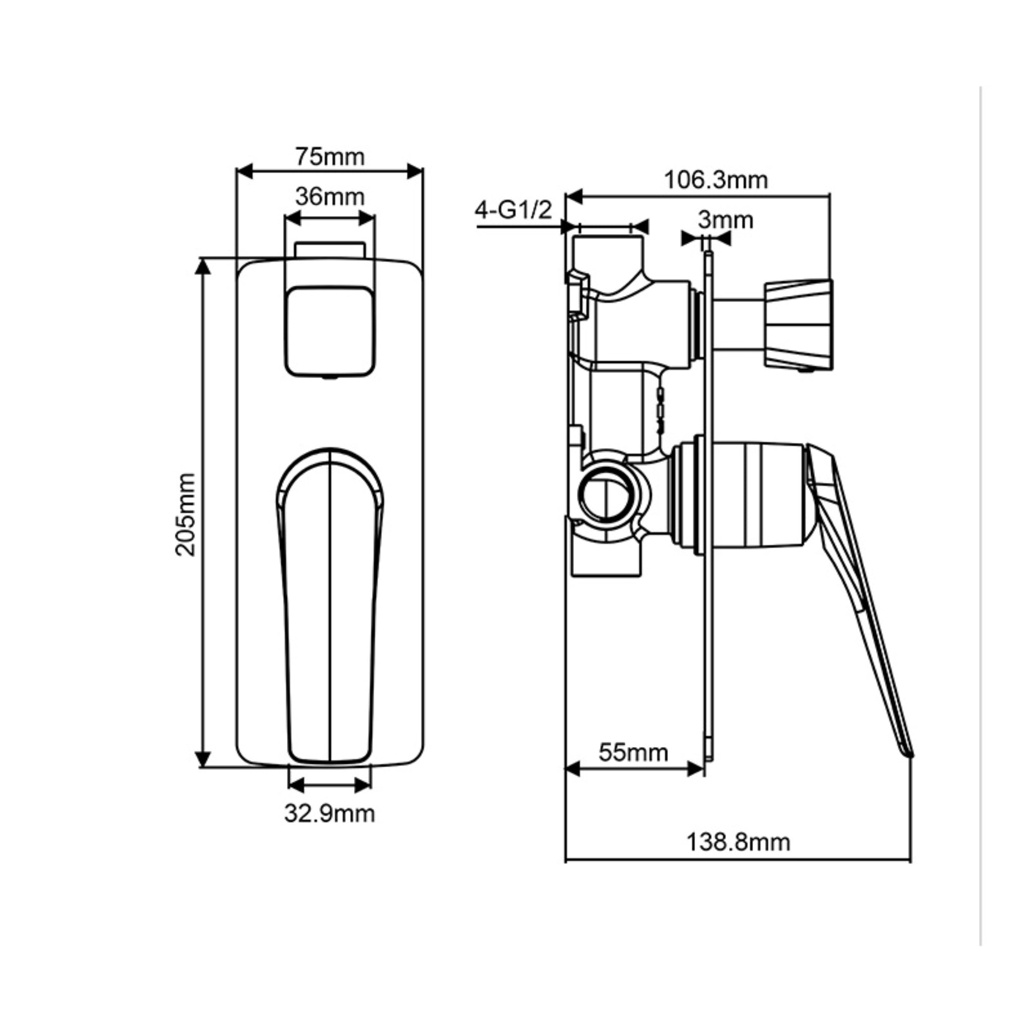 AQUAPERLA AU WALL MIXER WITH DIVERTER 205MM CHROME