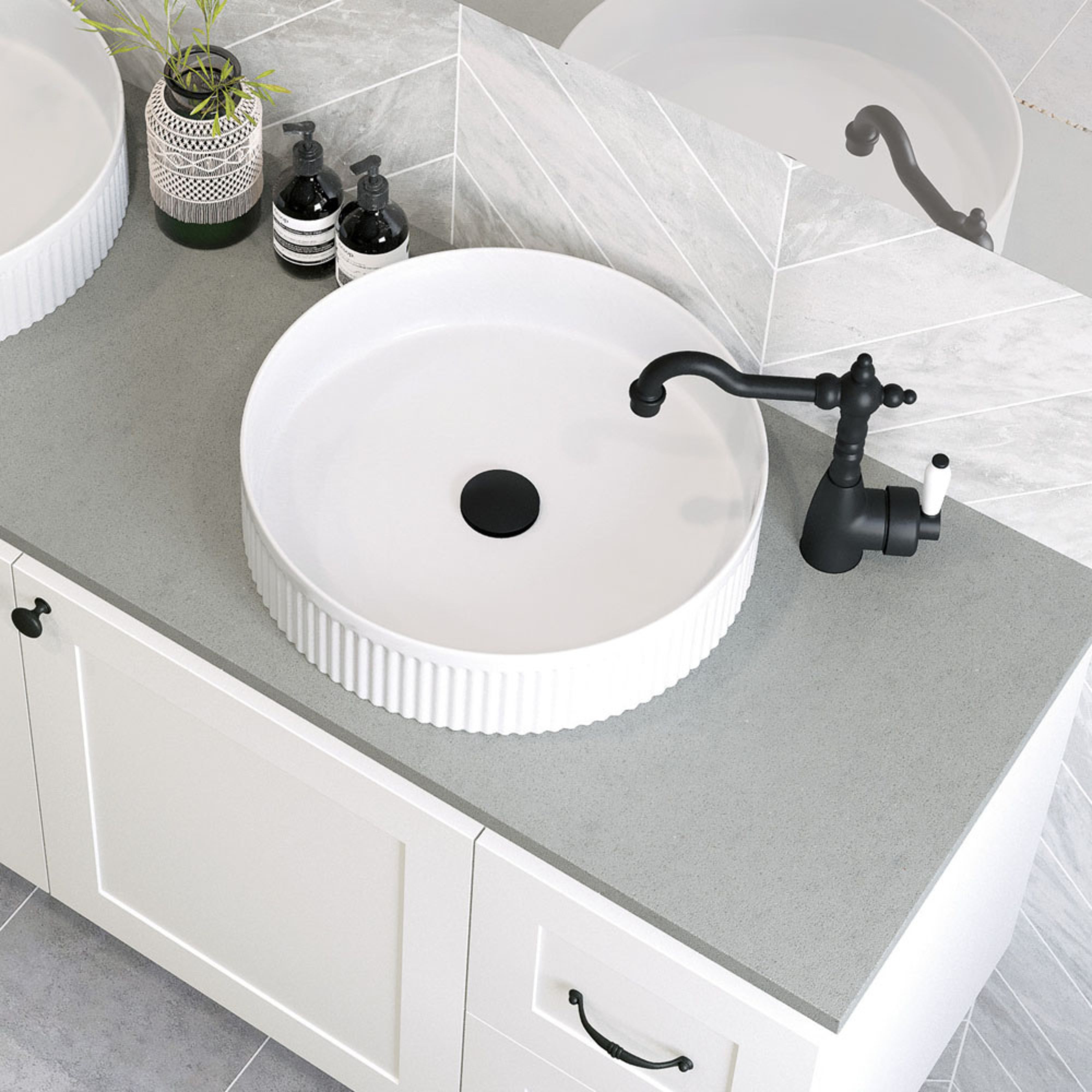 FIENZA ELEANOR FLUTED ABOVE COUNTER BASIN GLOSS WHITE 410MM