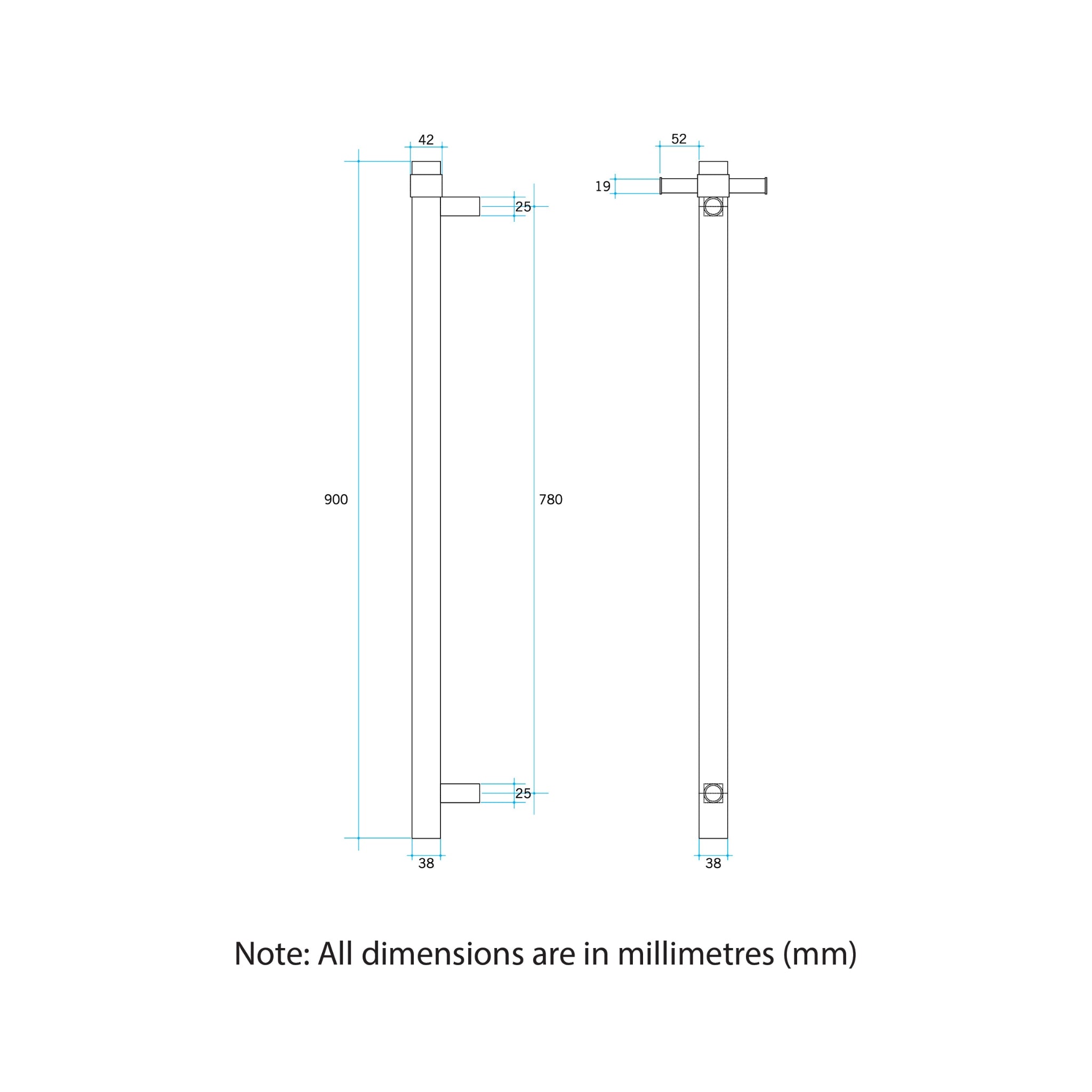 THERMOGROUP ROUND VERTICAL HEATED SINGLE TOWEL RAIL HORIZON BLUE 900MM