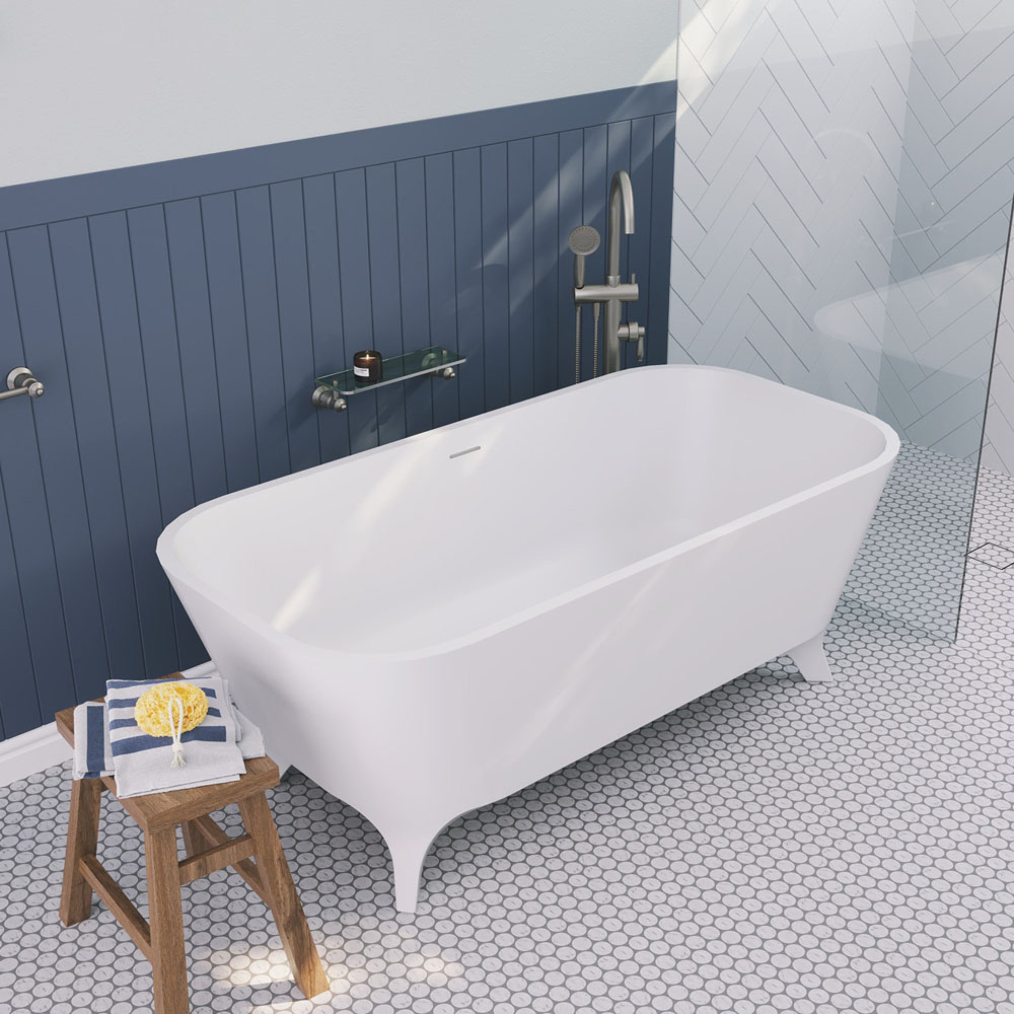 FIENZA HAMPTON SOLID SURFACE FREESTANDING BATHTUB MATTE WHITE 1600MM