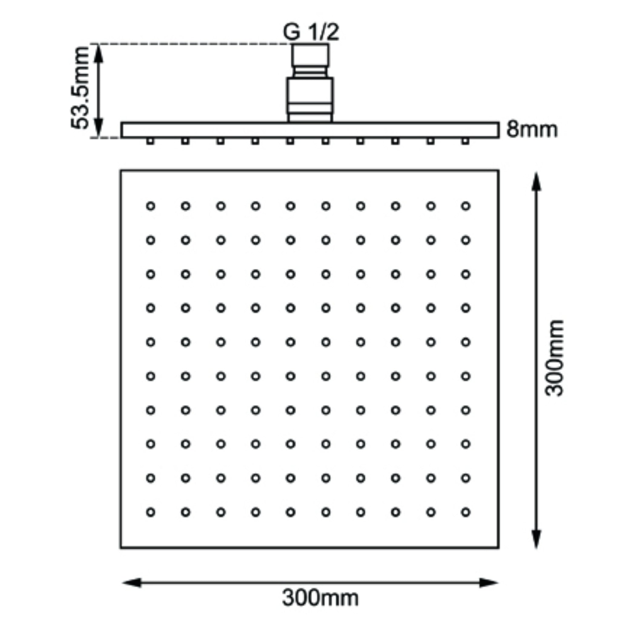 AQUAPERLA BRASS SQUARE SHOWER HEAD 300MM CHROME