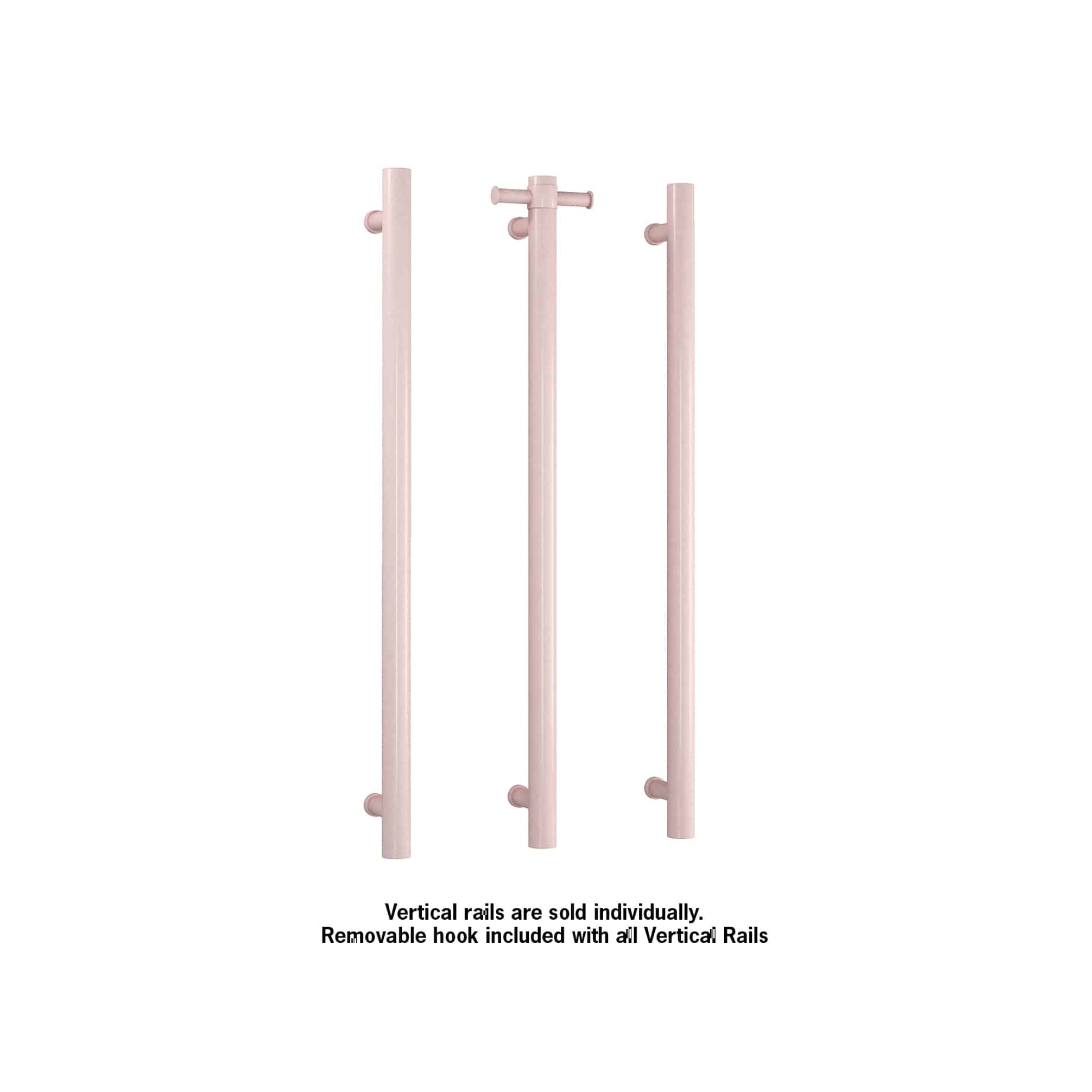 THERMOGROUP ROUND VERTICAL HEATED SINGLE TOWEL RAIL DUSTY PINK PASTEL 900MM