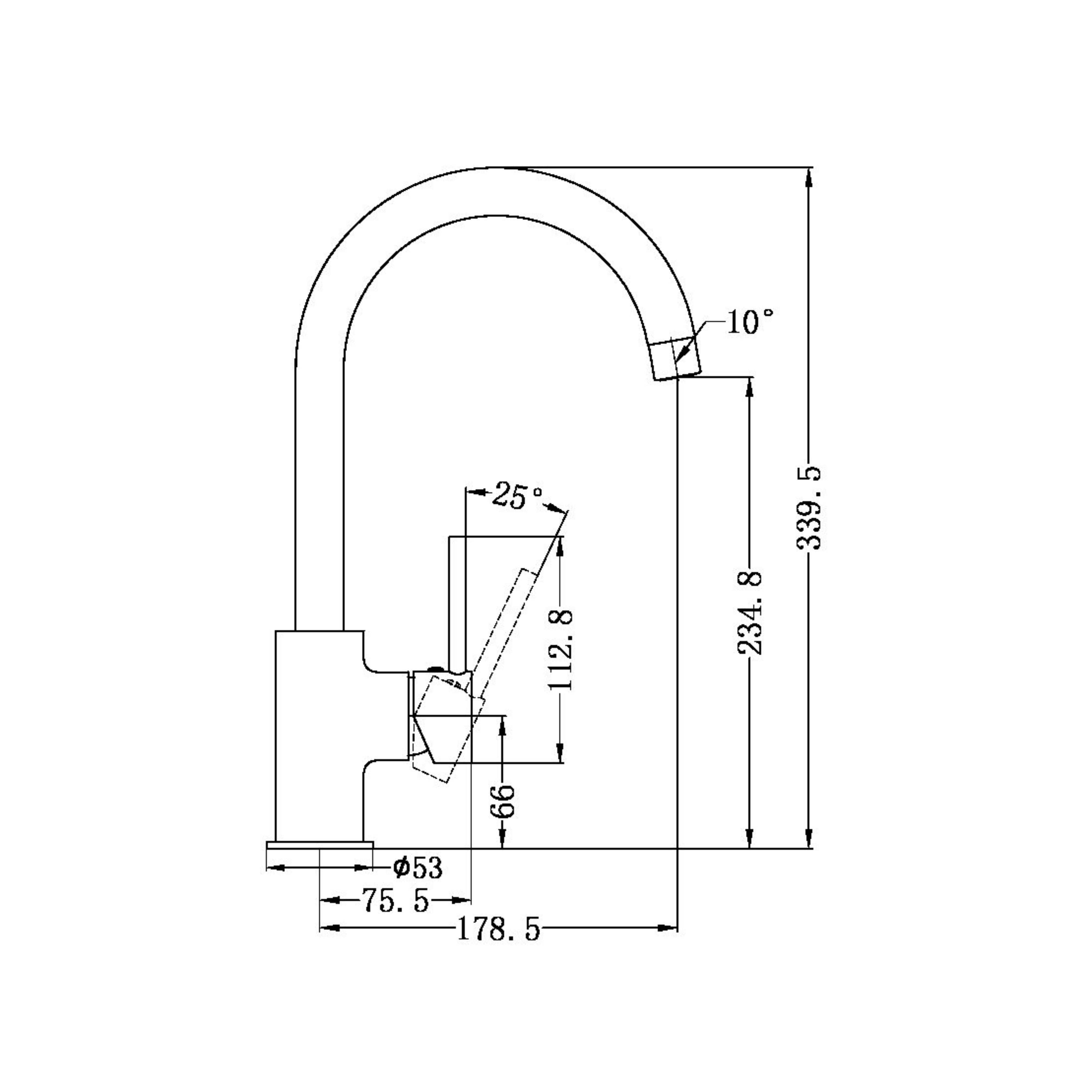 NERO DOLCE KITCHEN MIXER GOOSENECK 340MM MATTE BLACK