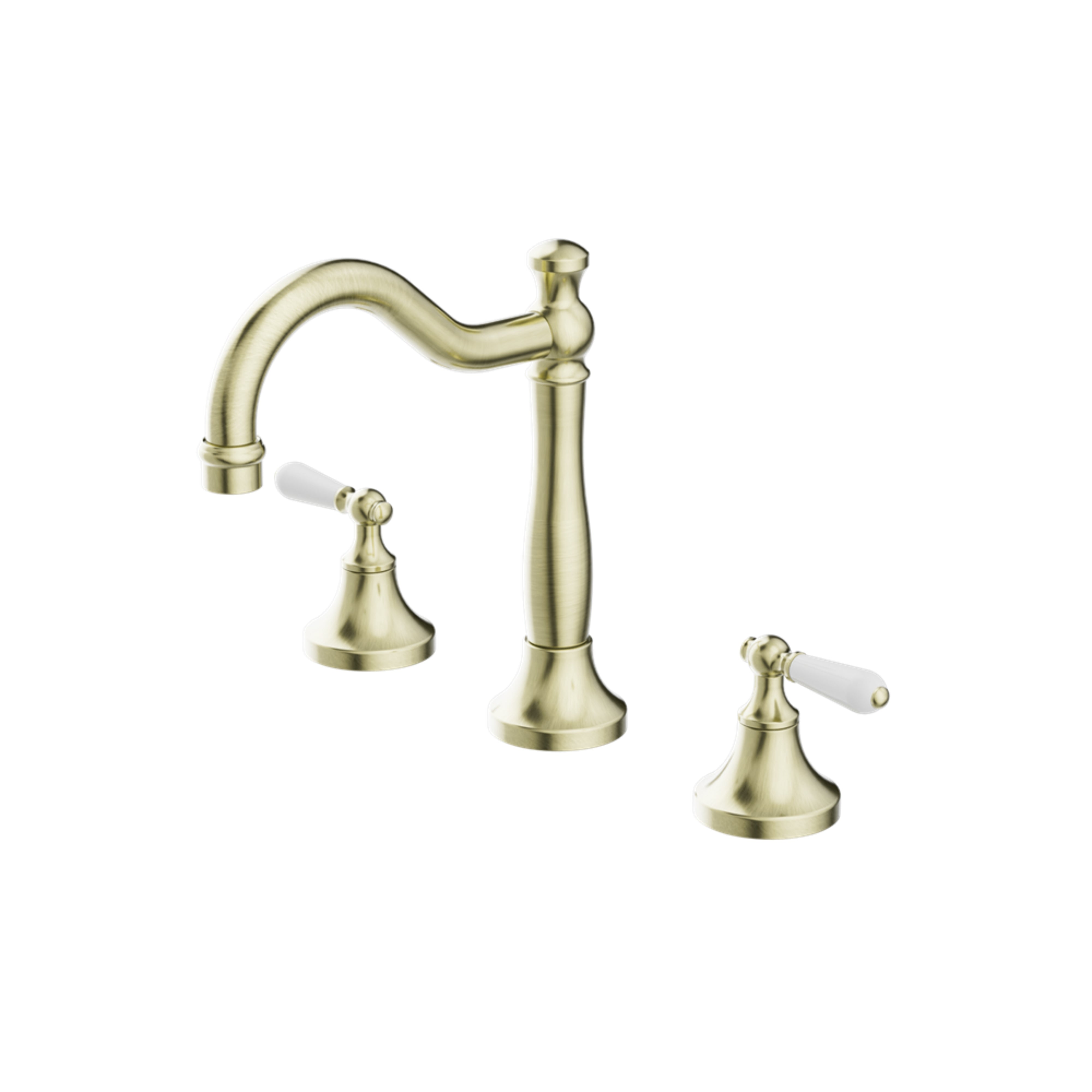 NERO YORK THREE PIECE BASIN SET WITH WHITE PORCELAIN LEVER AGED BRASS