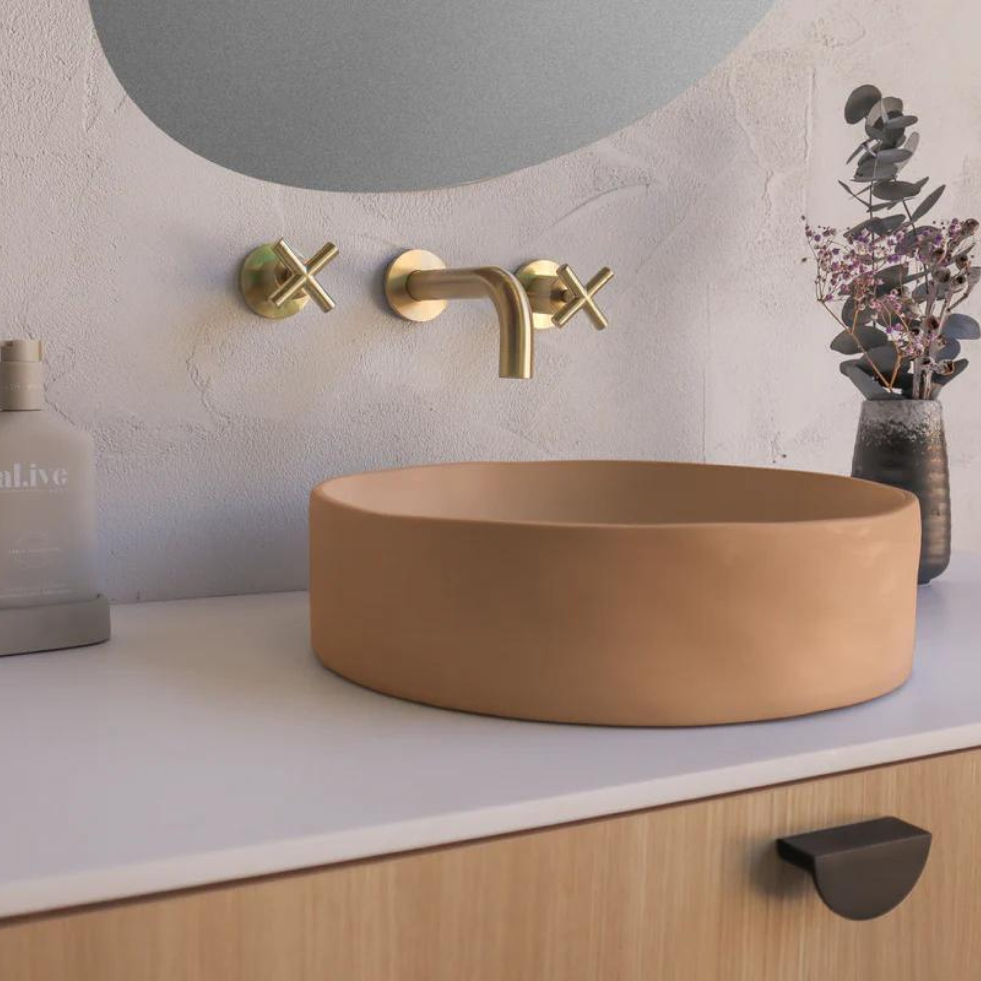 NOOD CO CONSCIOUS RANGE SLIP ABOVE COUNTER / WALL HUNG BASIN PASTEL PEACH 380MM