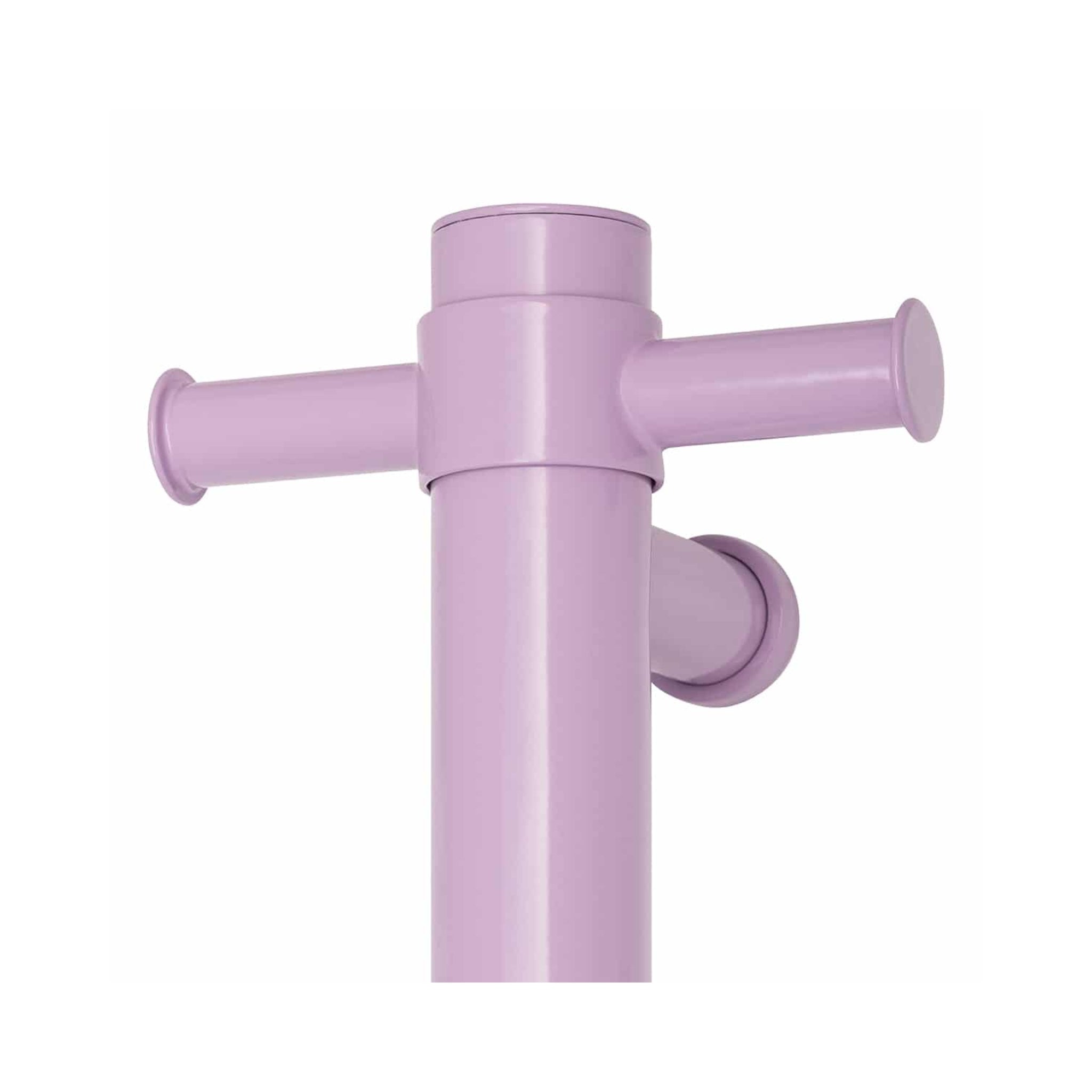 THERMOGROUP ROUND VERTICAL HEATED SINGLE TOWEL RAIL LILAC SATIN PASTEL 900MM