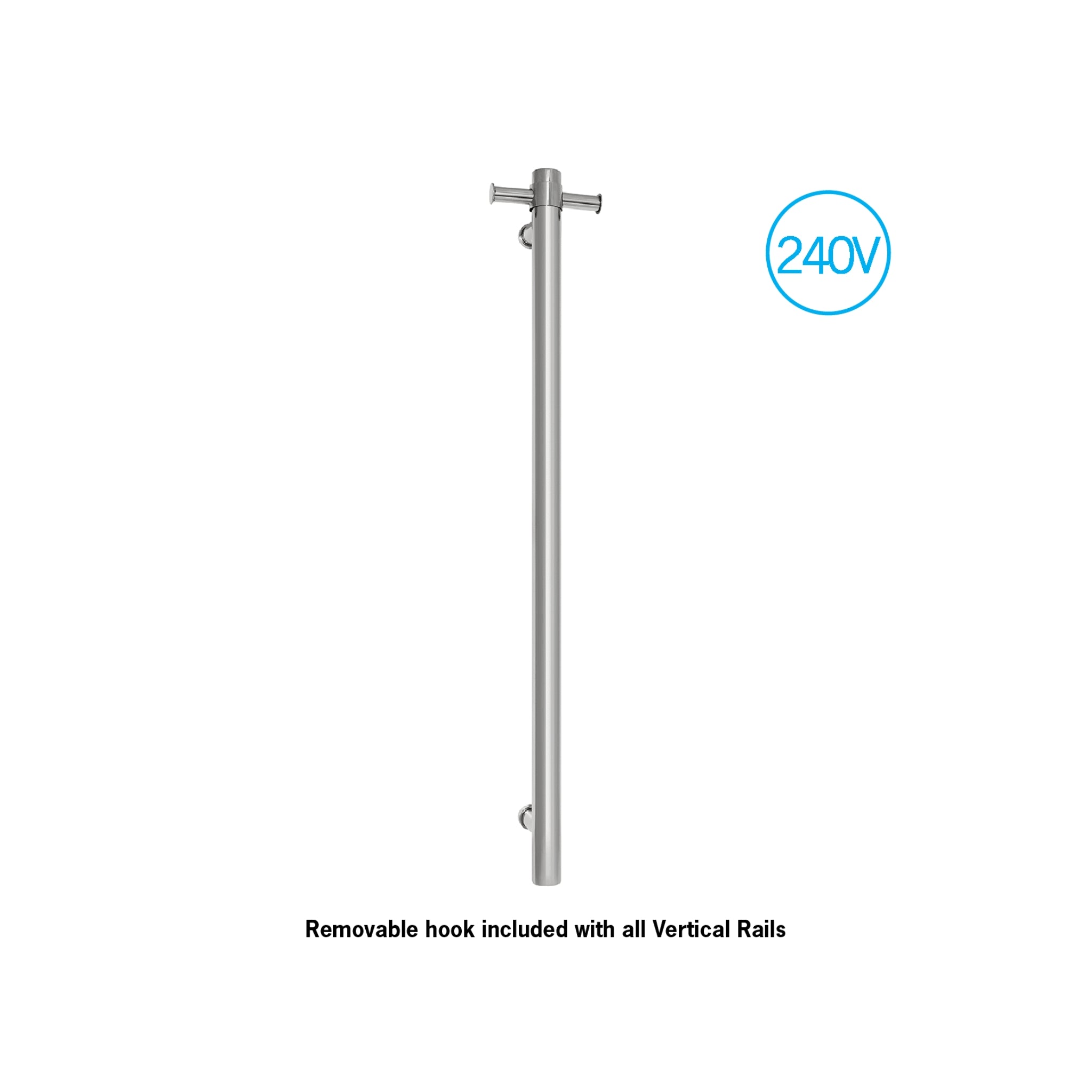 THERMOGROUP ROUND VERTICAL HEATED SINGLE TOWEL RAIL POLISHED STAINLESS STEEL 900MM