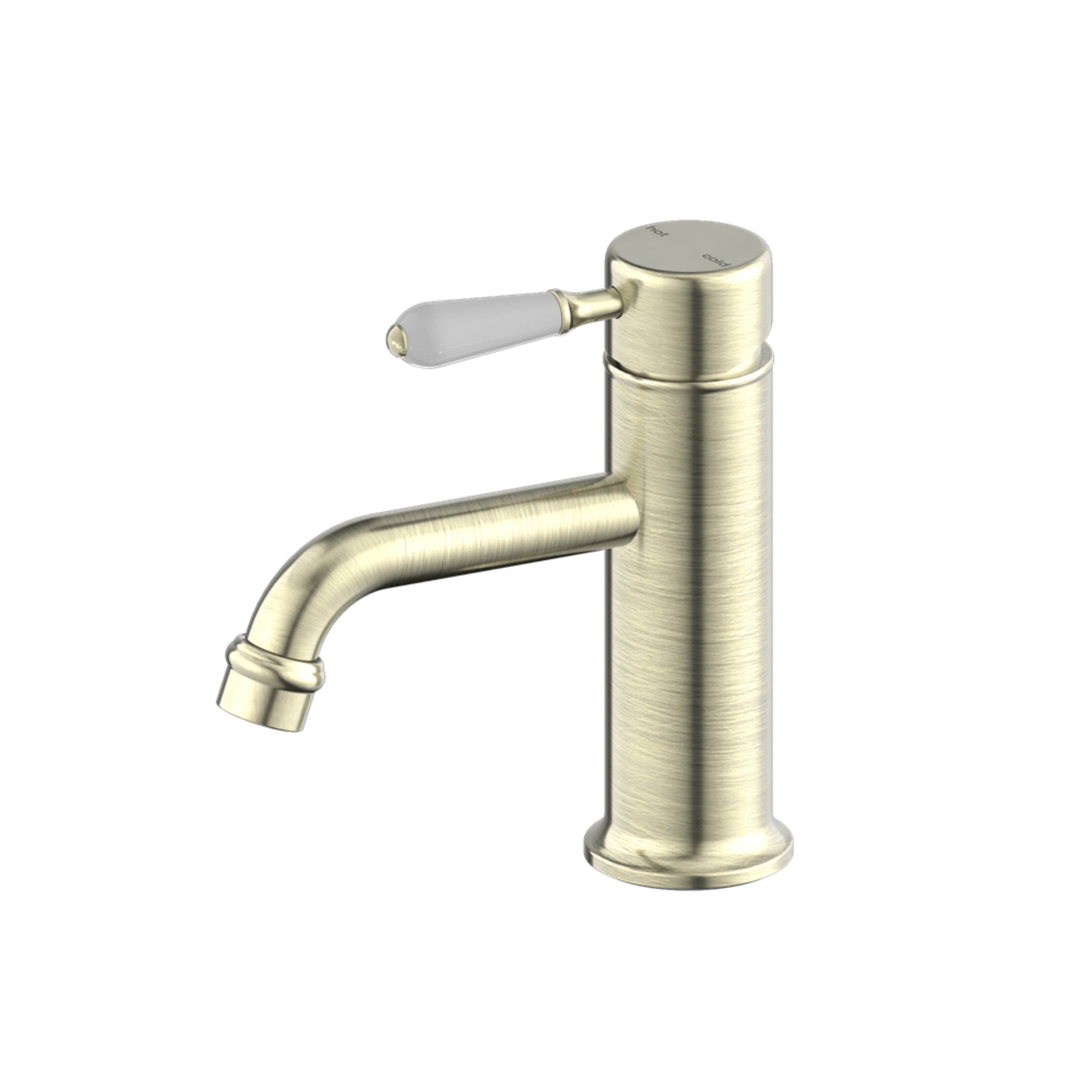 NERO YORK BASIN MIXER WITH WHITE PORCELAIN LEVER 170MM AGED BRASS