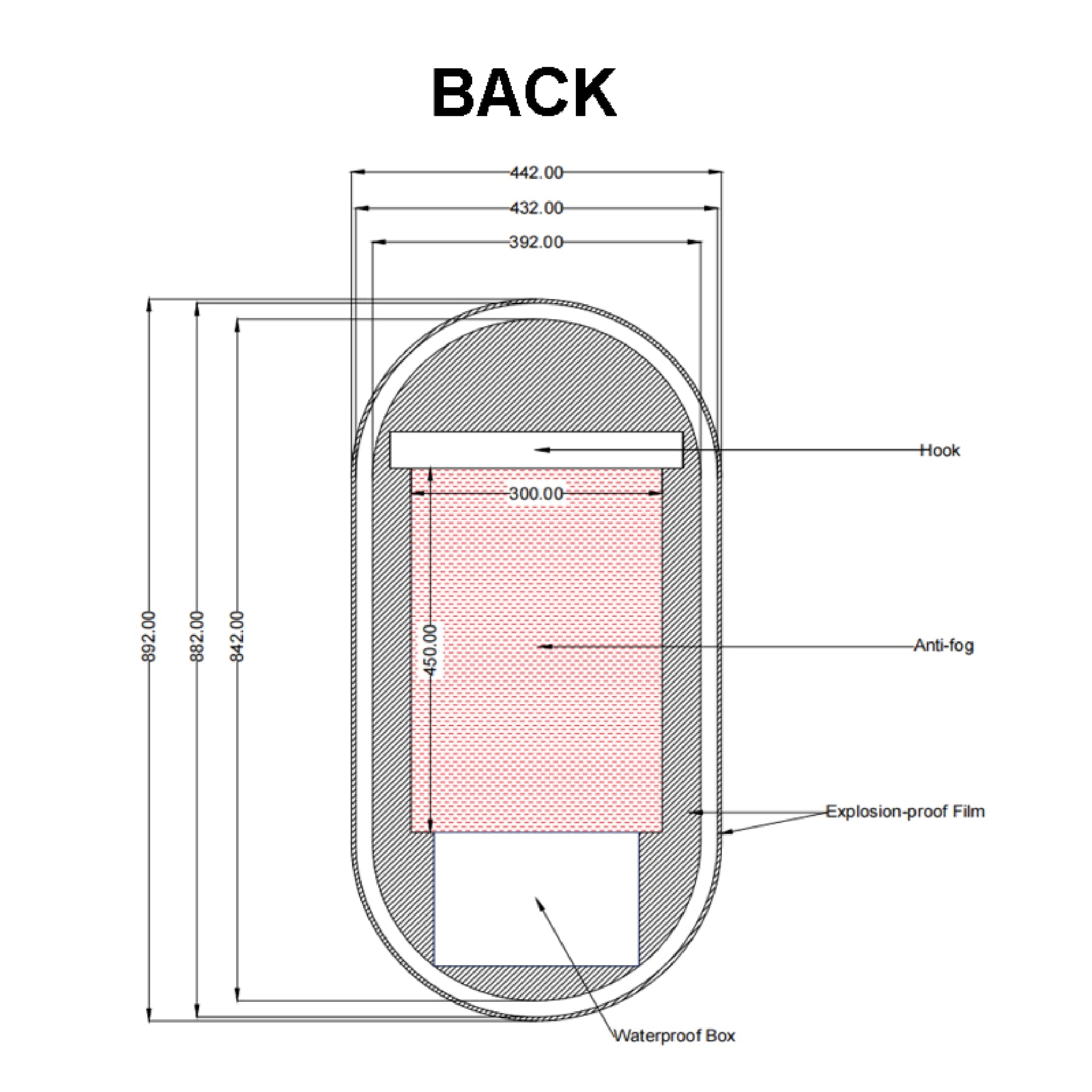 AQUAPERLA PILL SHAPE FRAMED LED MIRROR GOLD 450X900MM