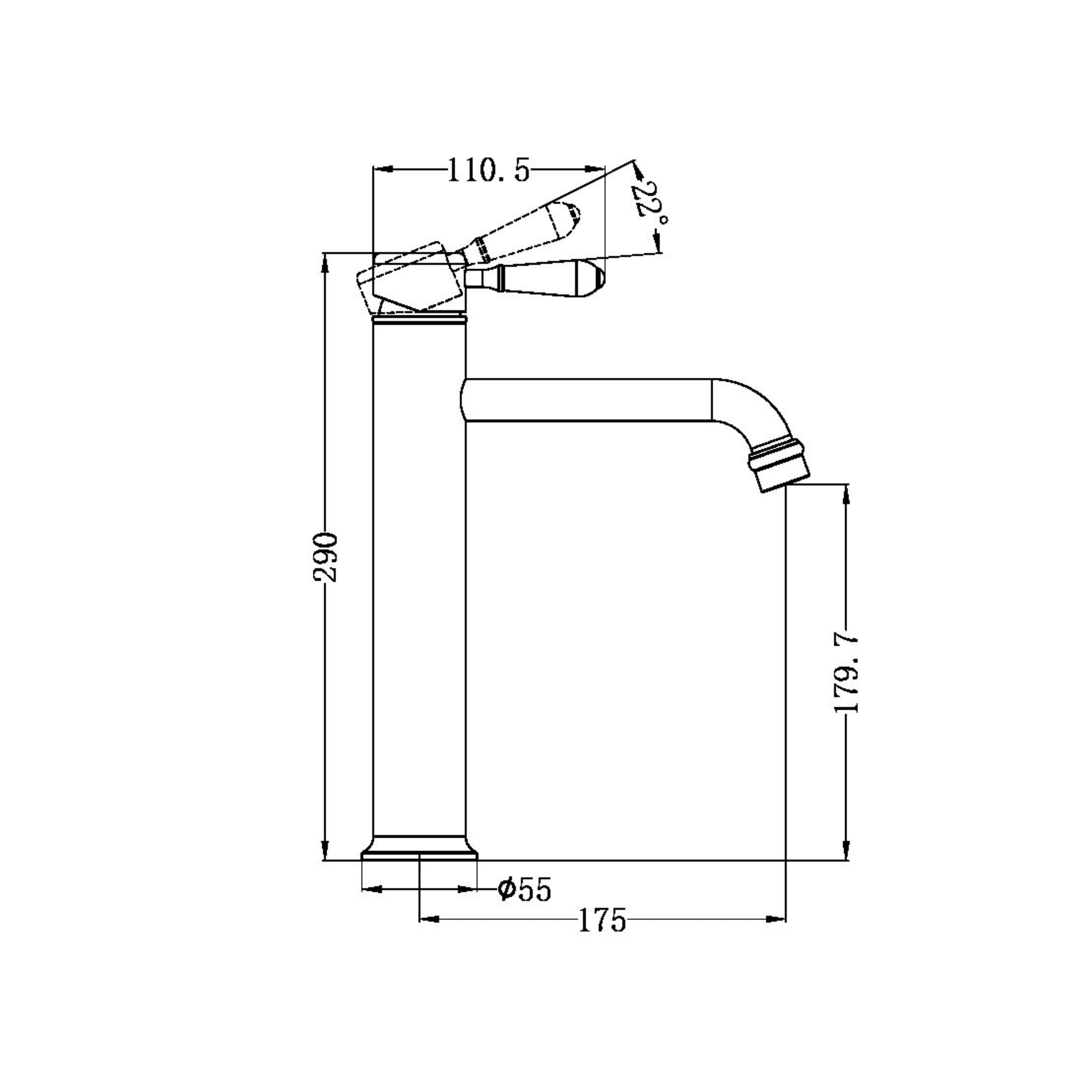 NERO YORK TALL BASIN MIXER WITH METAL LEVER 290MM AGED BRASS