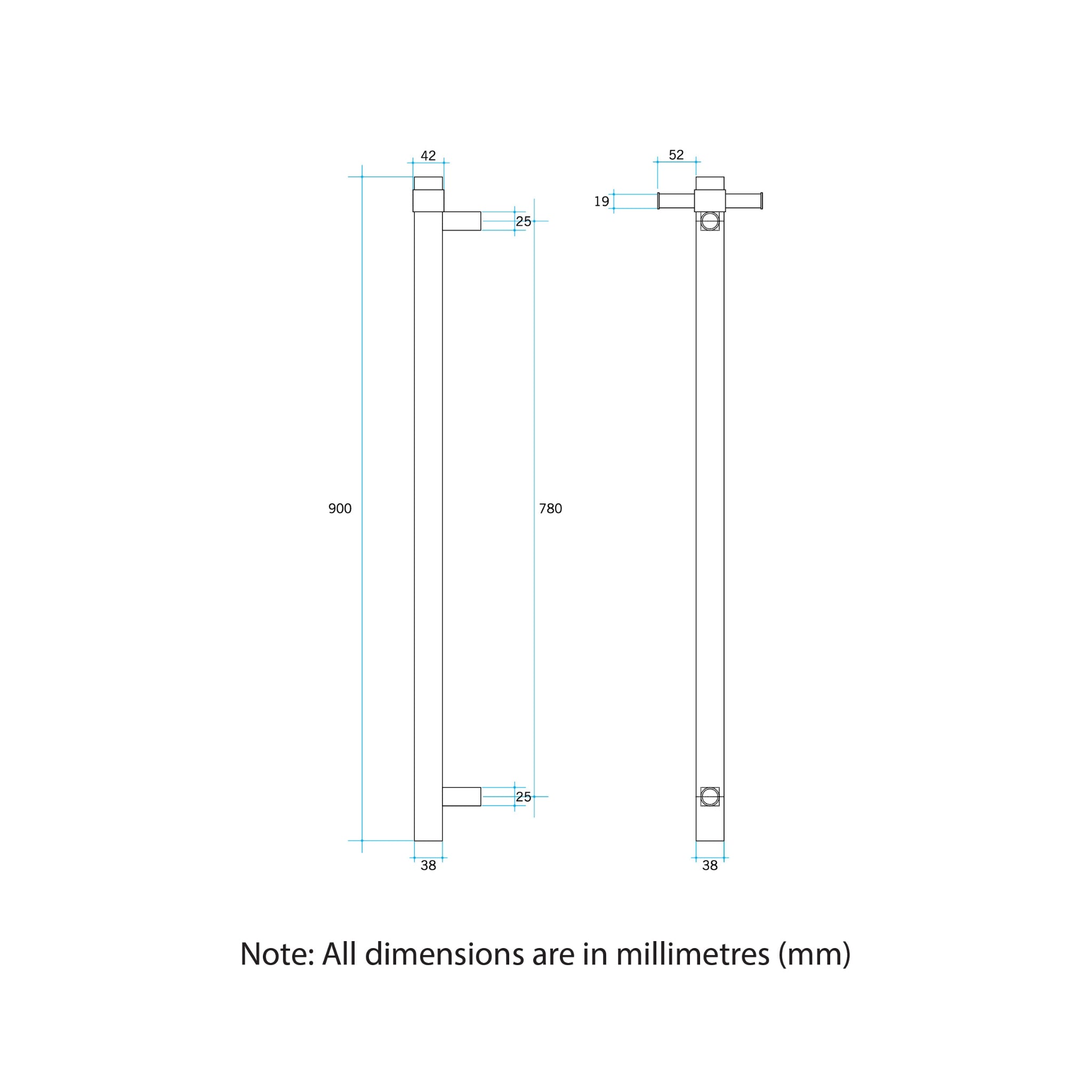 THERMOGROUP ROUND VERTICAL HEATED SINGLE TOWEL RAIL POLISHED STAINLESS STEEL 900MM (CUSTOM PLATED FINISH)