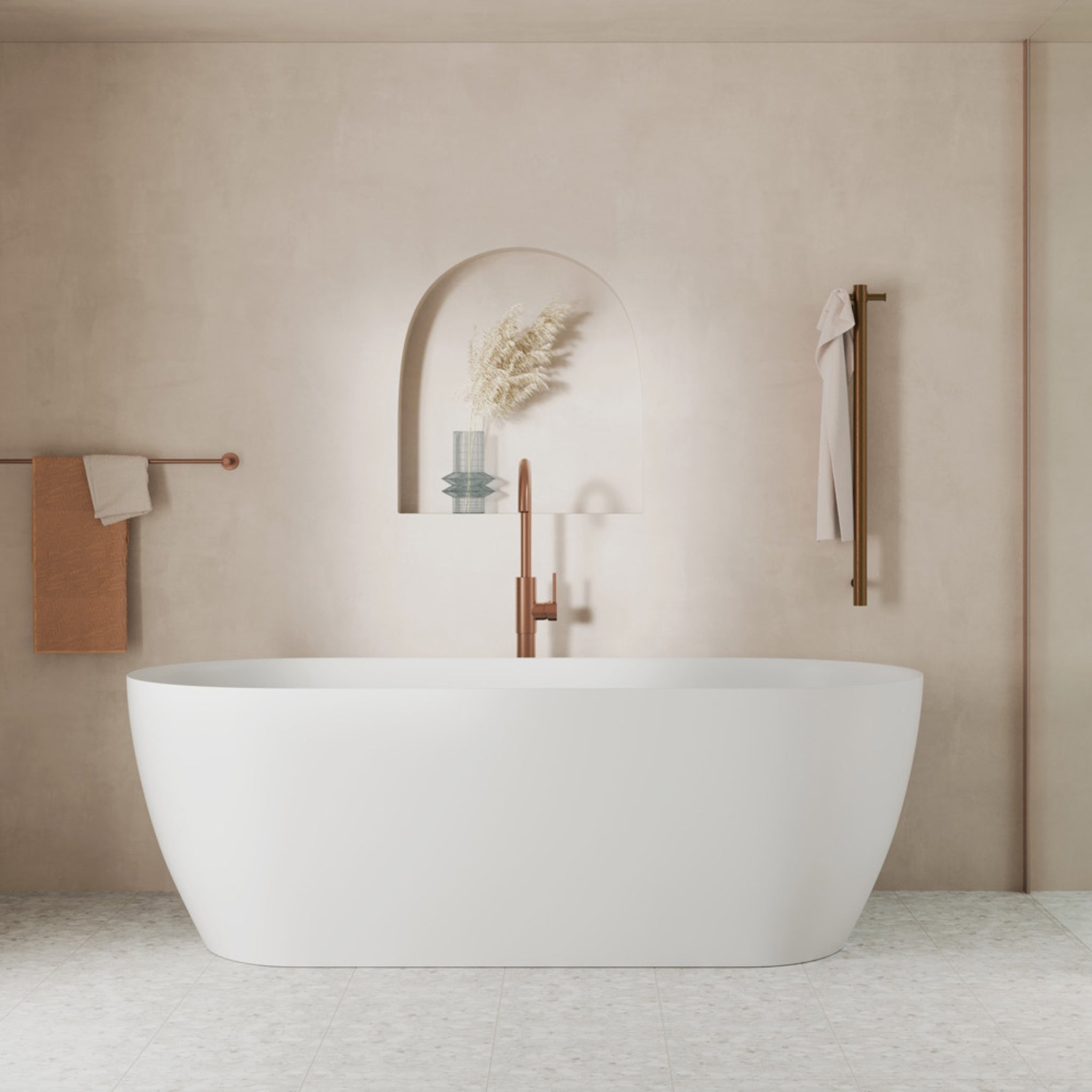 FIENZA NERO SOLID SURFACE FREESTANDING BATHTUB MATTE WHITE (AVAILABLE IN 1400MM, 1550MM AND 1780MM)