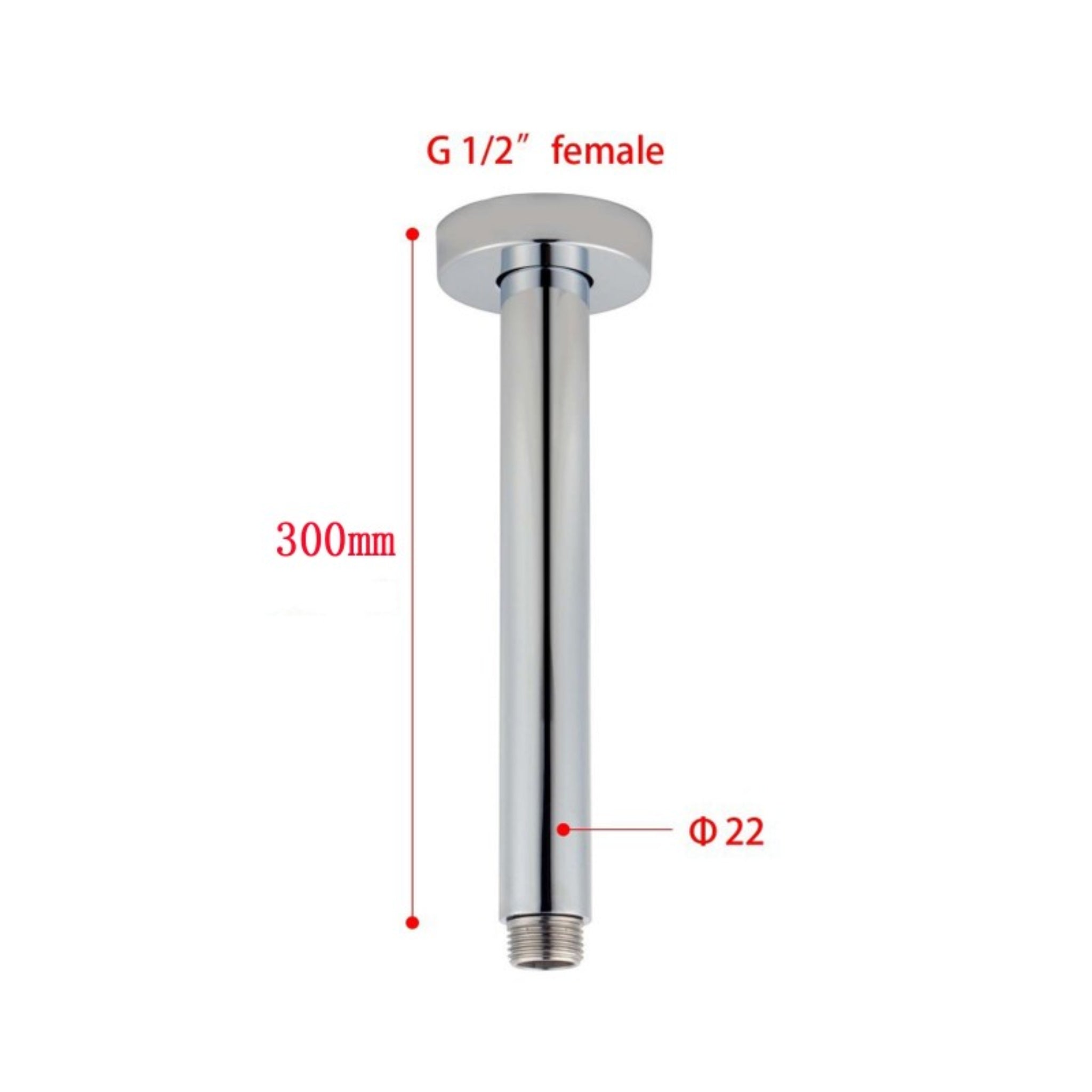 AQUAPERLA ROUND CEILING SHOWER ARM CHROME 300MM