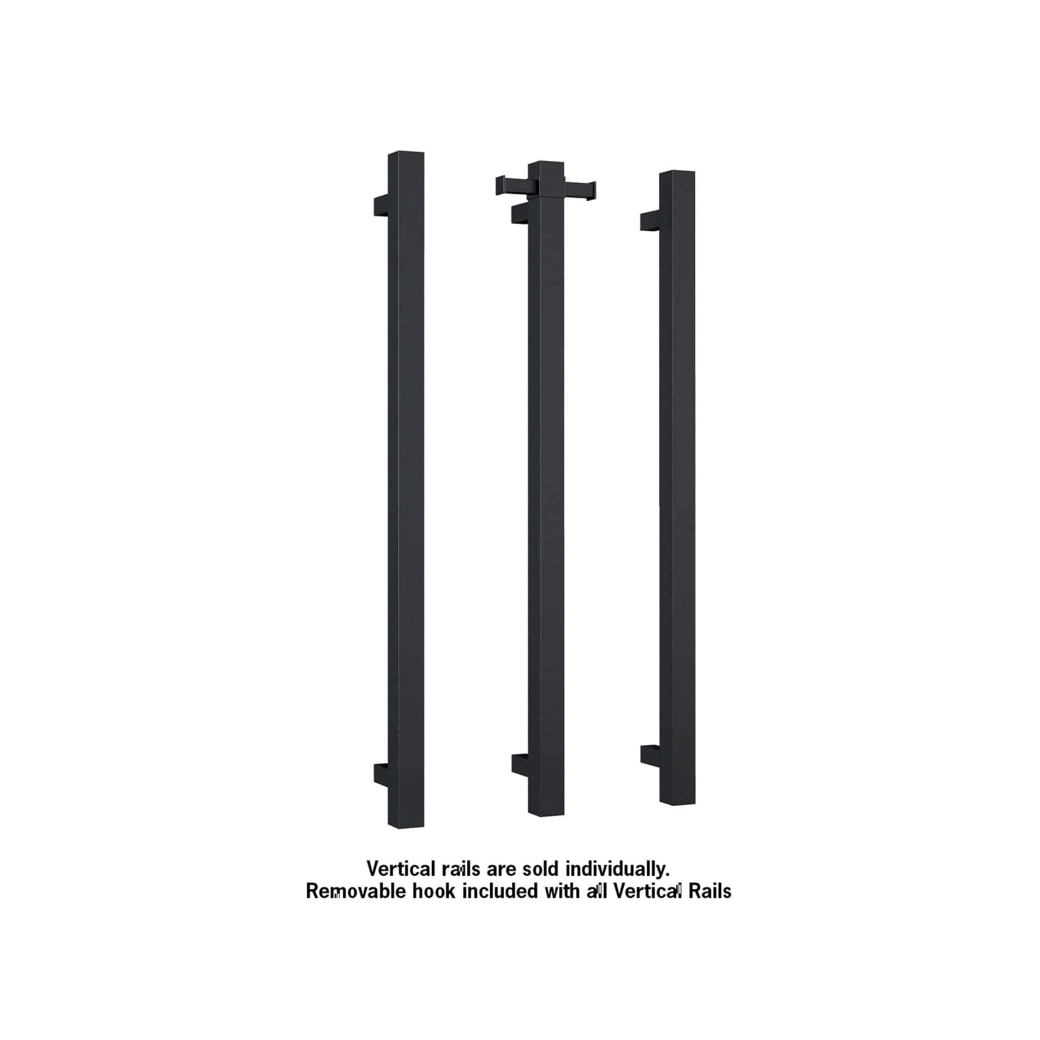 THERMOGROUP SQUARE VERTICAL HEATED SINGLE TOWEL RAIL MATTE BLACK 900MM