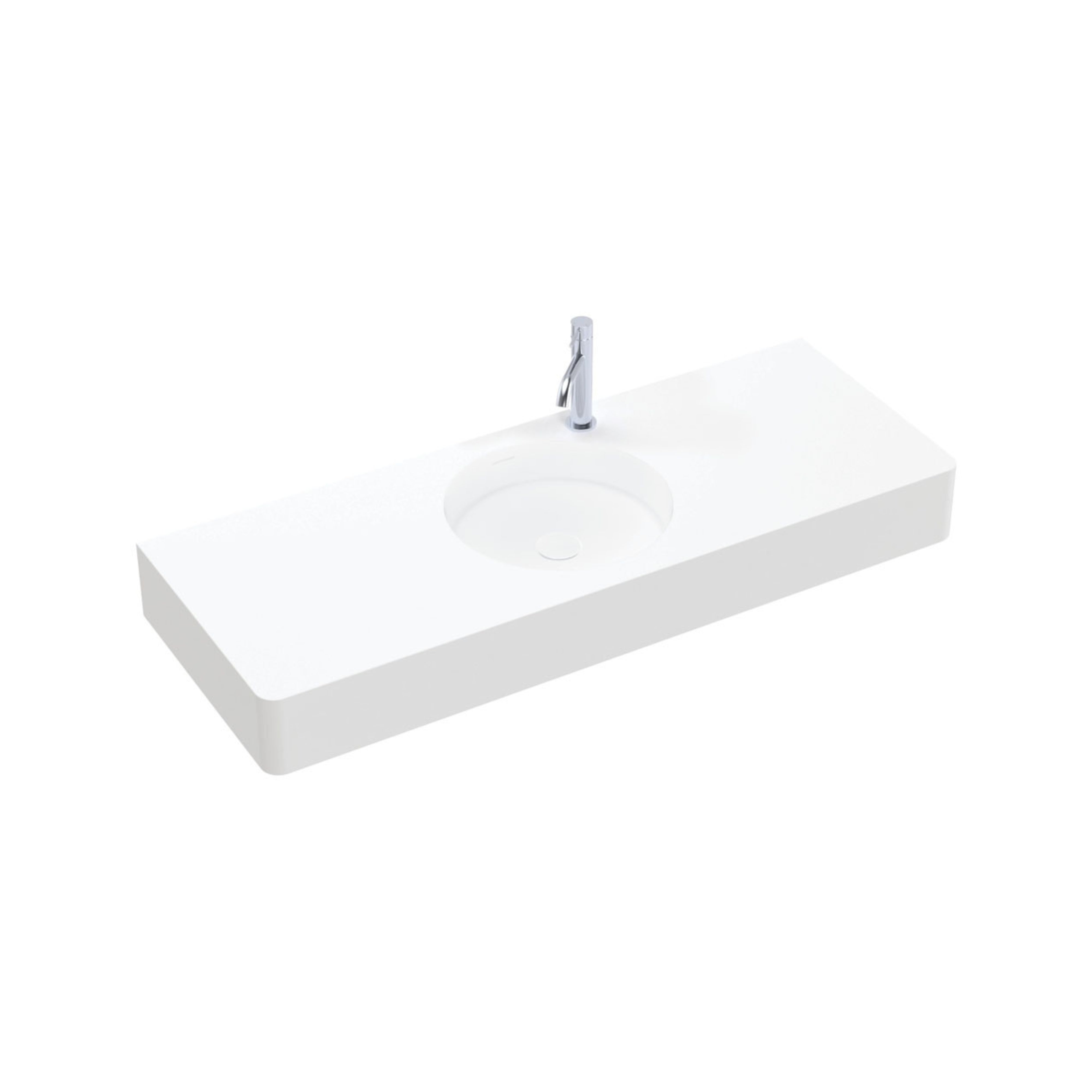 FIENZA ENCANTO SOLID SURFACE WALL HUNG CENTER BASIN WITH TAPHOLE MATTE WHITE 1200MM